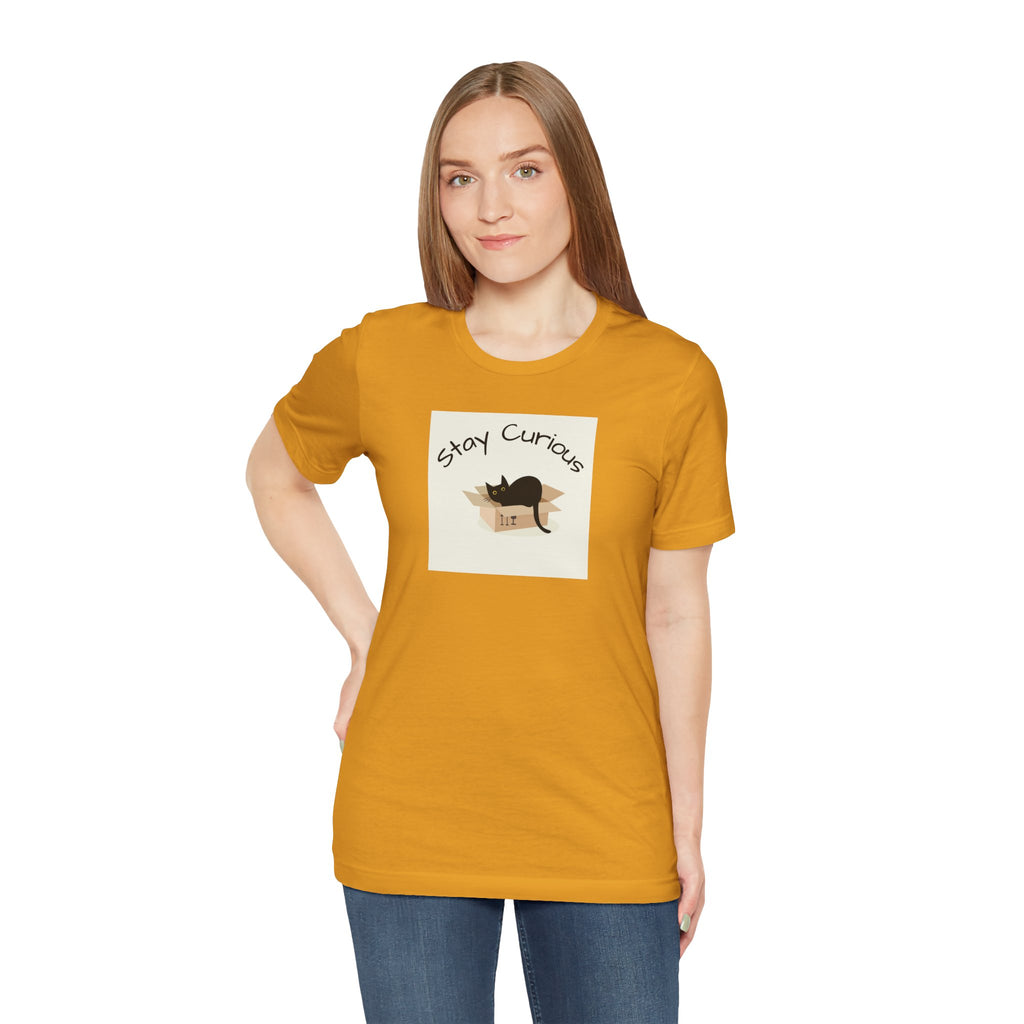 Stay Curious Cat T-Shirt — Cute Black Cat in Box Graphic Tee