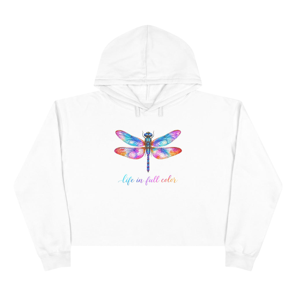 Colorful Dragonfly Crop Hoodie — "Life in Full Color" Graphic