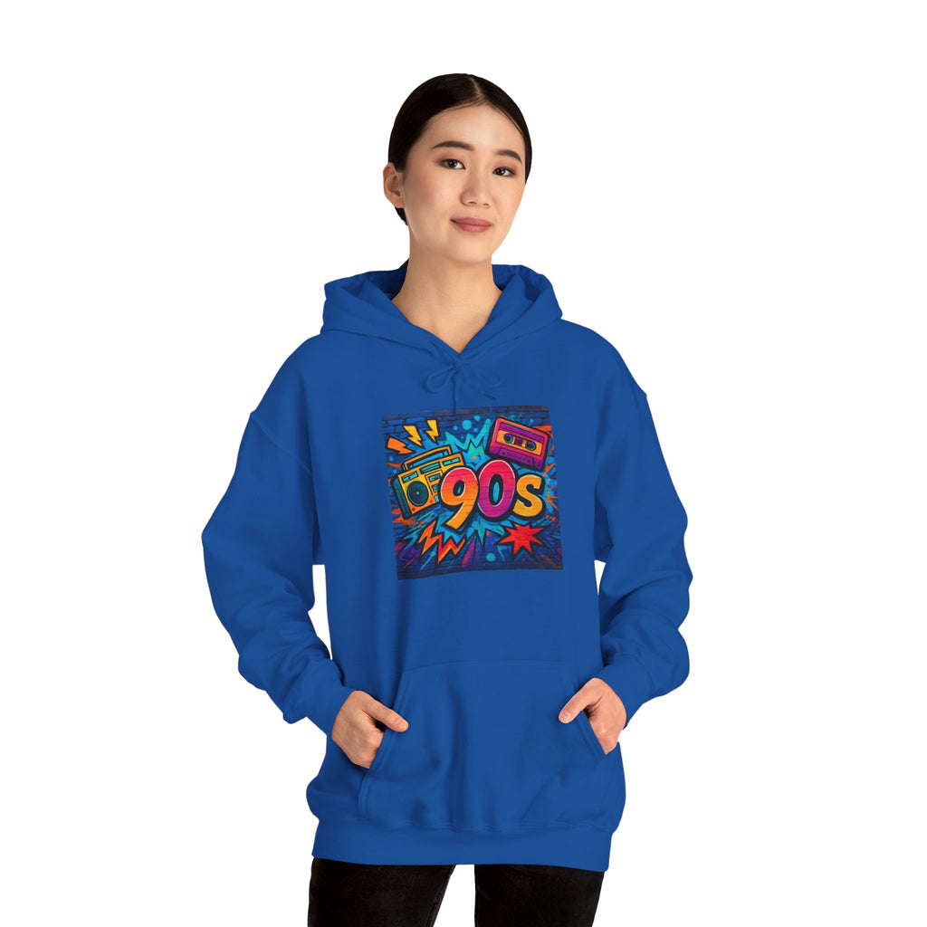 90s Retro Hoodie – Vintage Cassette Boombox Graphic Pullover