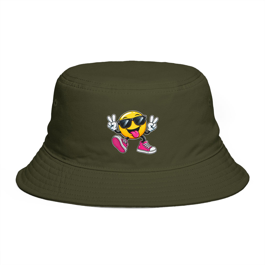 Smiley Peace Sign Bucket Hat — Retro Cool Emoji Sun Hat