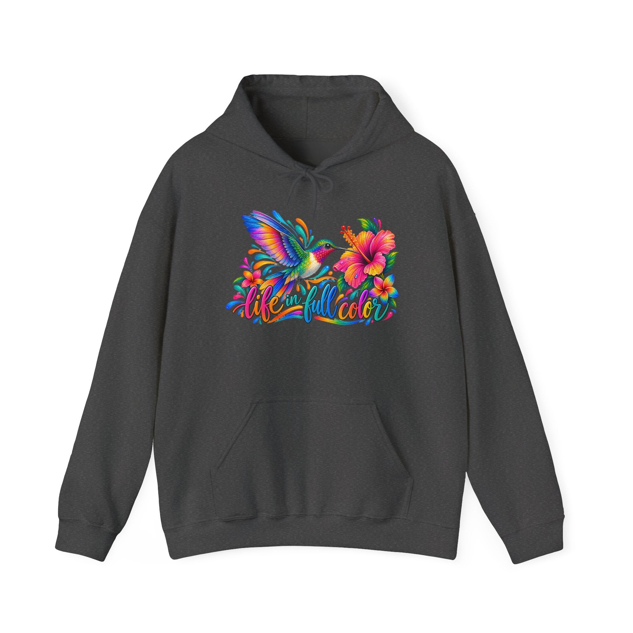 Hummingbird & Hibiscus Hoodie — Colorful Tropical Floral Graphic Sweatshirt