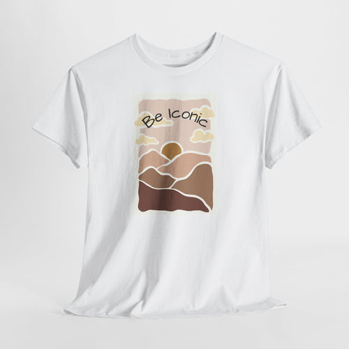 Be Iconic Tee — Retro Sunset Mountain Graphic T‑Shirt