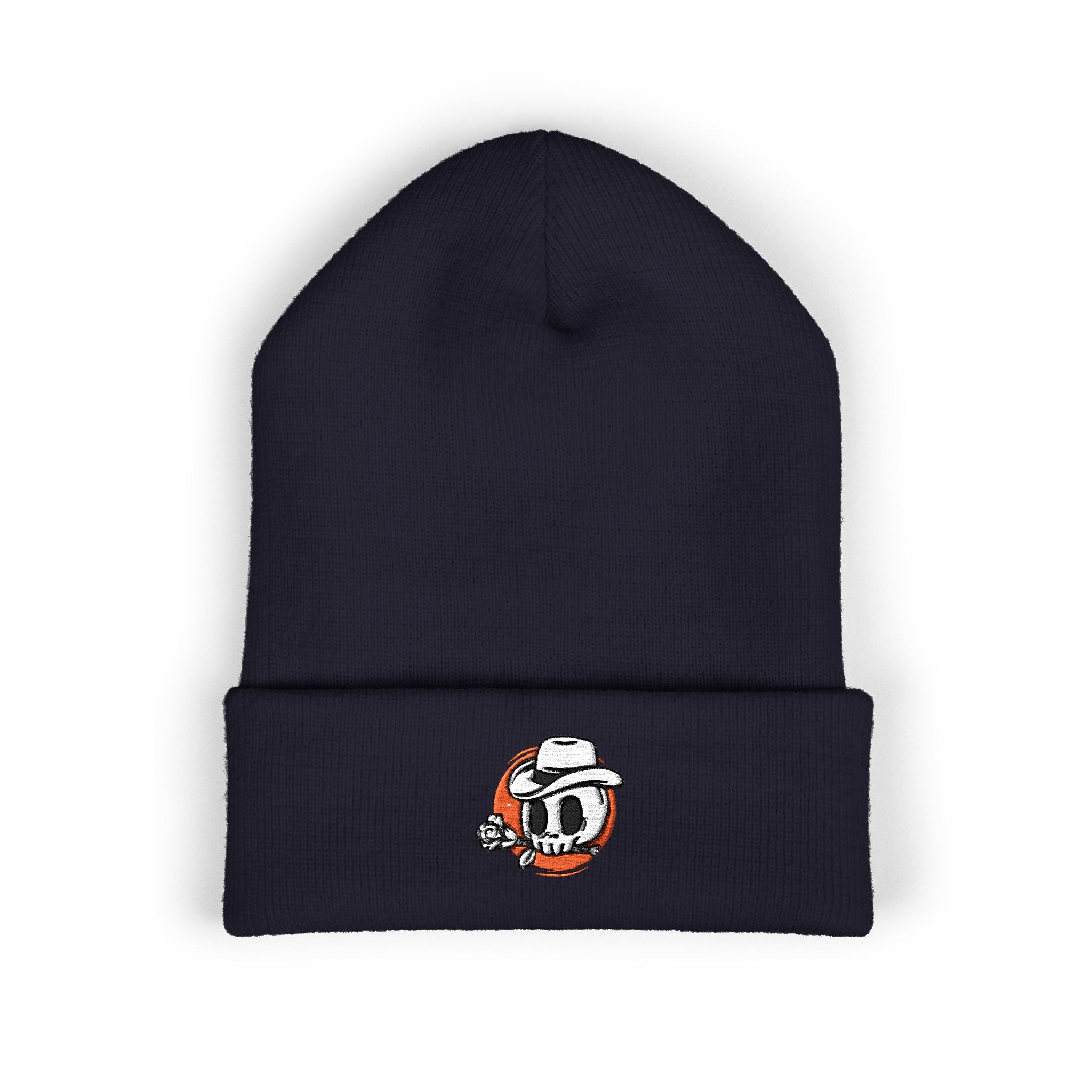 Embroidered Skate Skull Cuffed Beanie — White