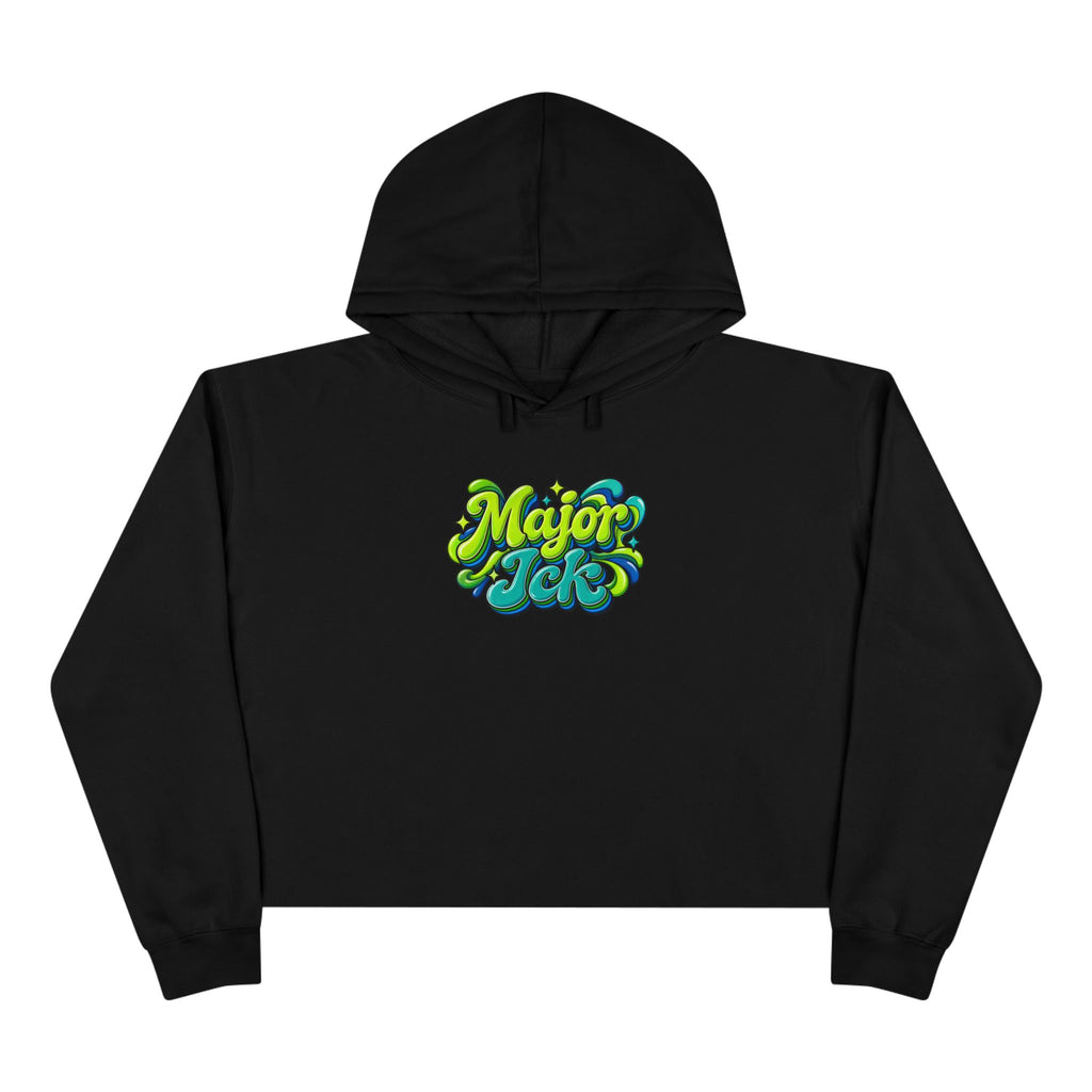 Major Ick Crop Hoodie — Retro Bubble Letter Graphic Crop Hoodie