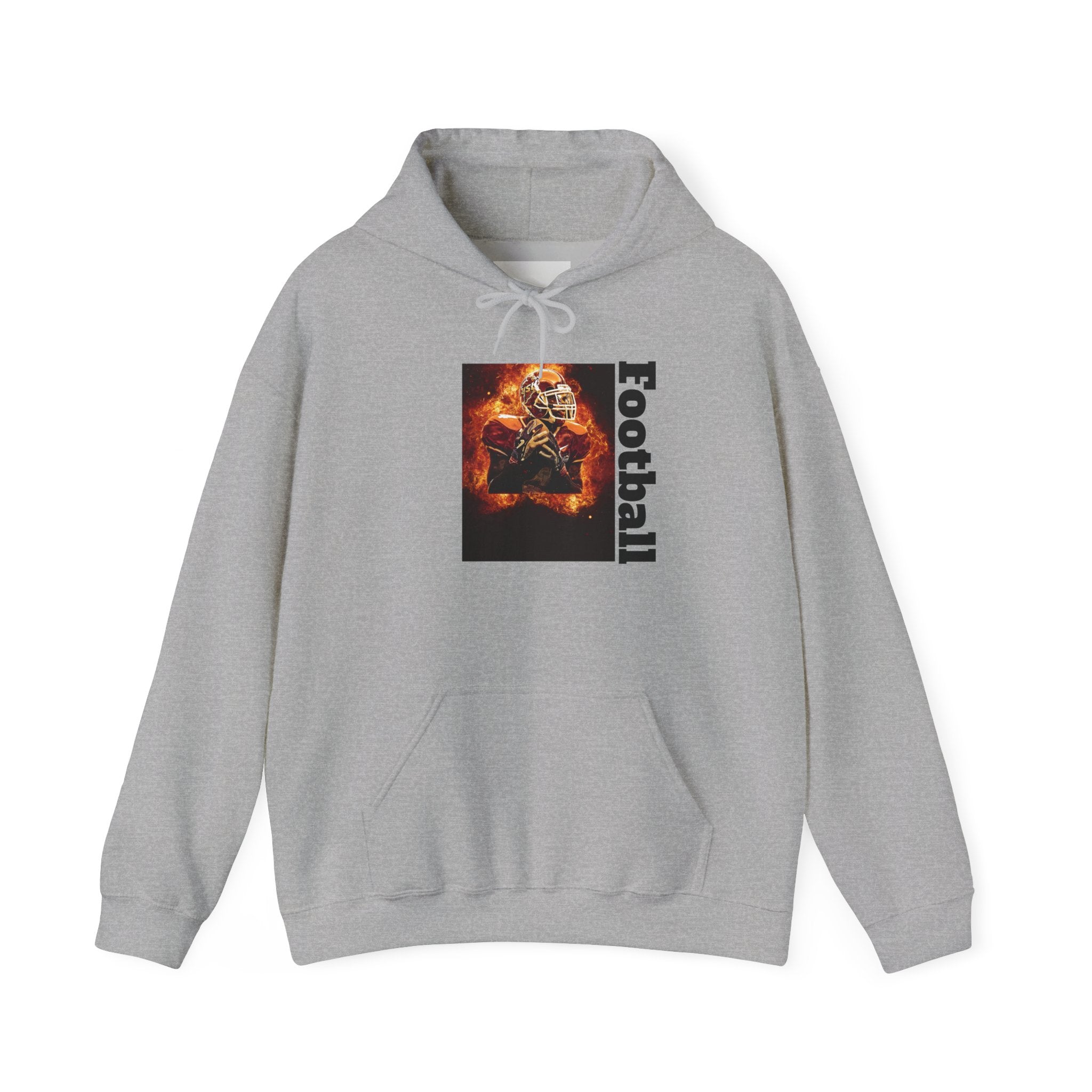 Football Flames Hoodie — Fiery Helmet Graphic Hooded Sweatshirt