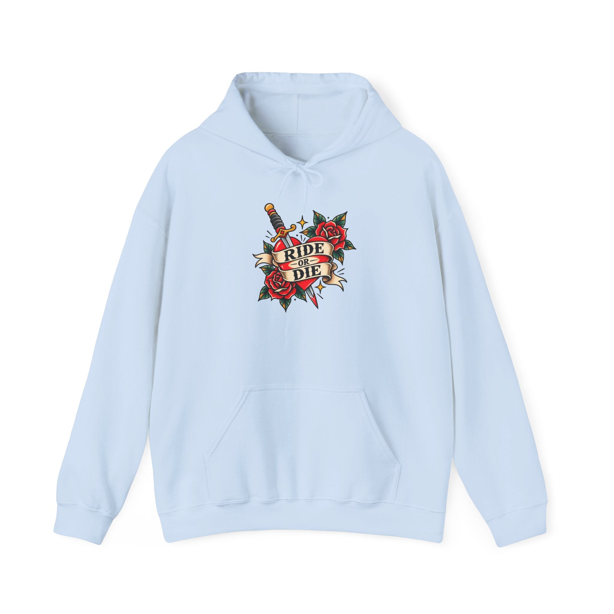 Ride or Die Rose Dagger Hoodie – Retro Tattoo Graphic Pullover
