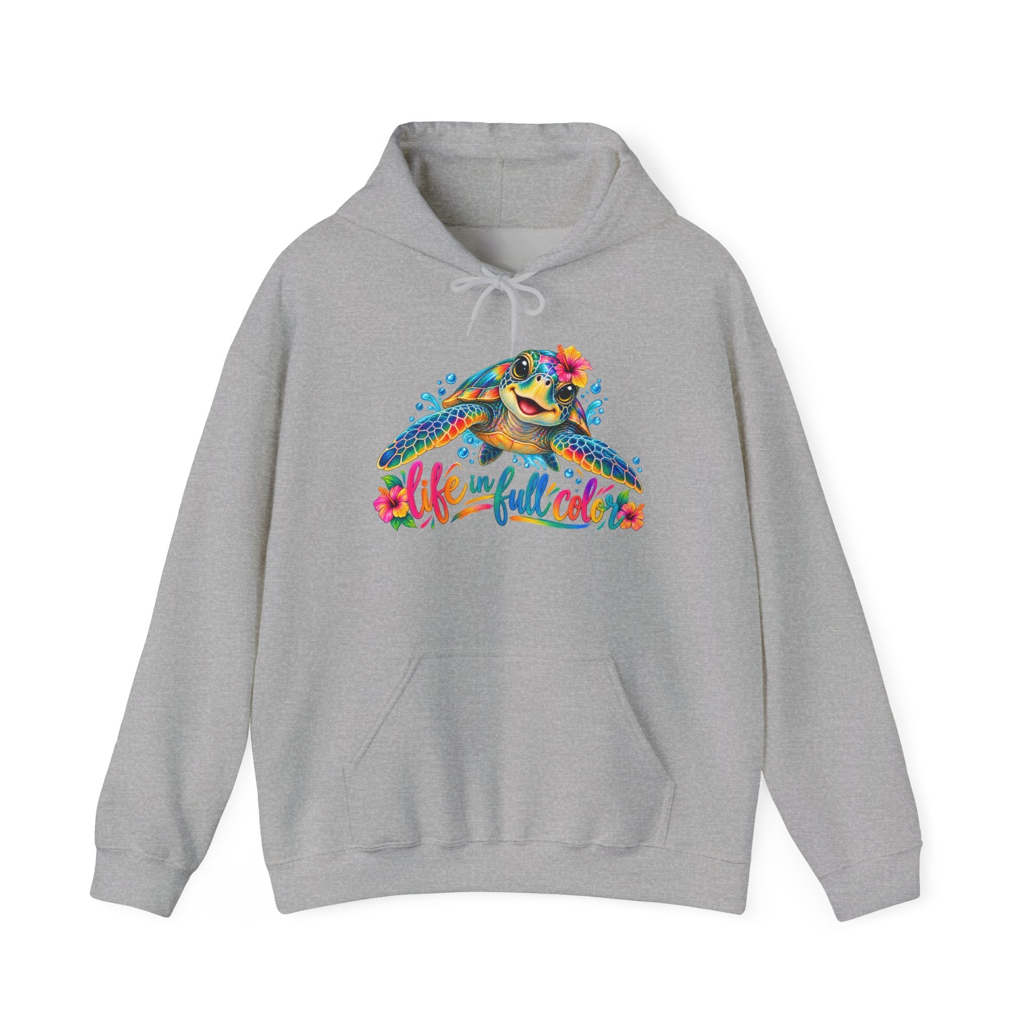 Sea Turtle Floral Hoodie – “Life Is Full Color” Tropical Graphic Sweatshirt