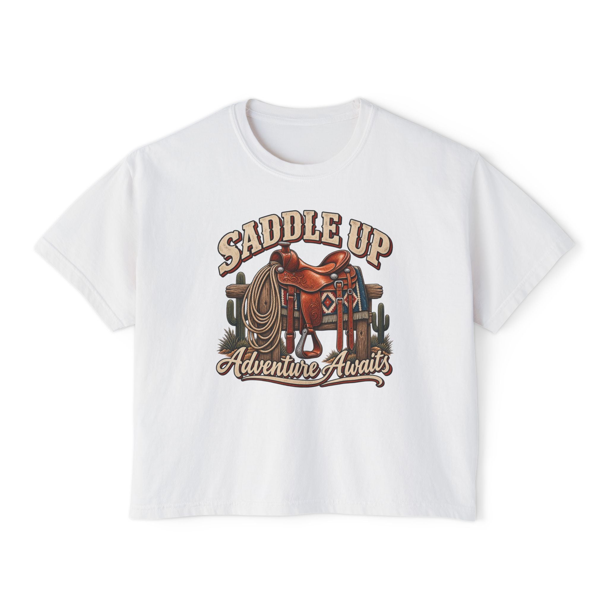 Saddle Up Adventure Awaits Women’s Boxy Tee