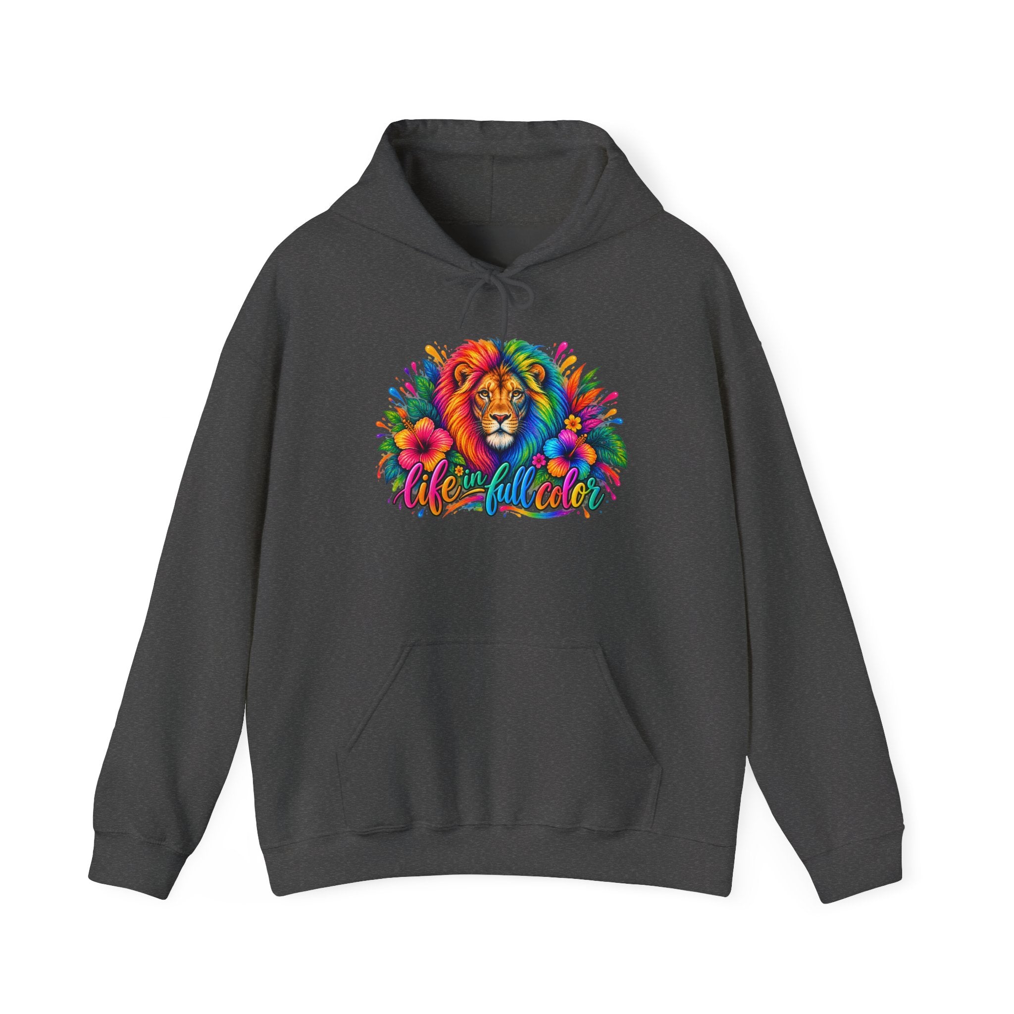 Colorful Lion Hoodie with 'Wild and Free' Floral Design — Vibrant Animal Lover Sweatshirt