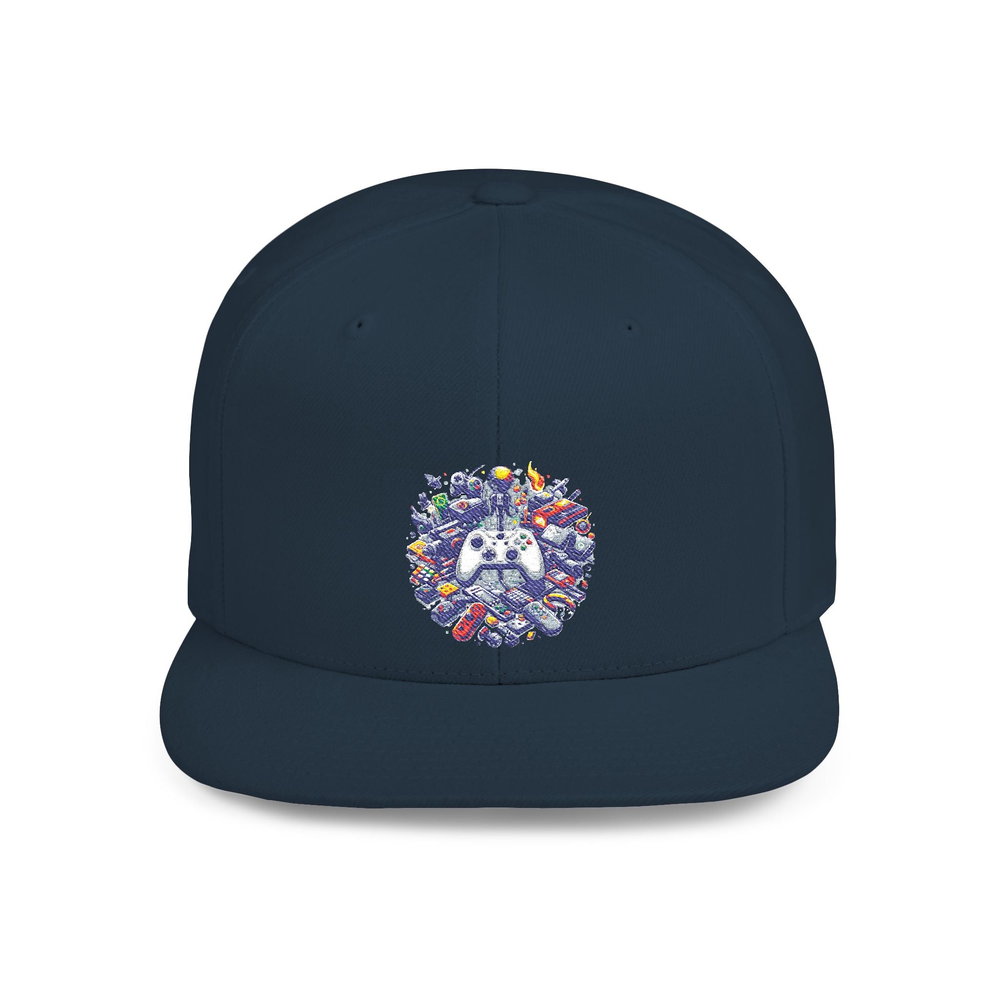 Minimalist Embroidered Flat Bill Snapback — Vintage Streetwear Cap (Abstract Gamer)