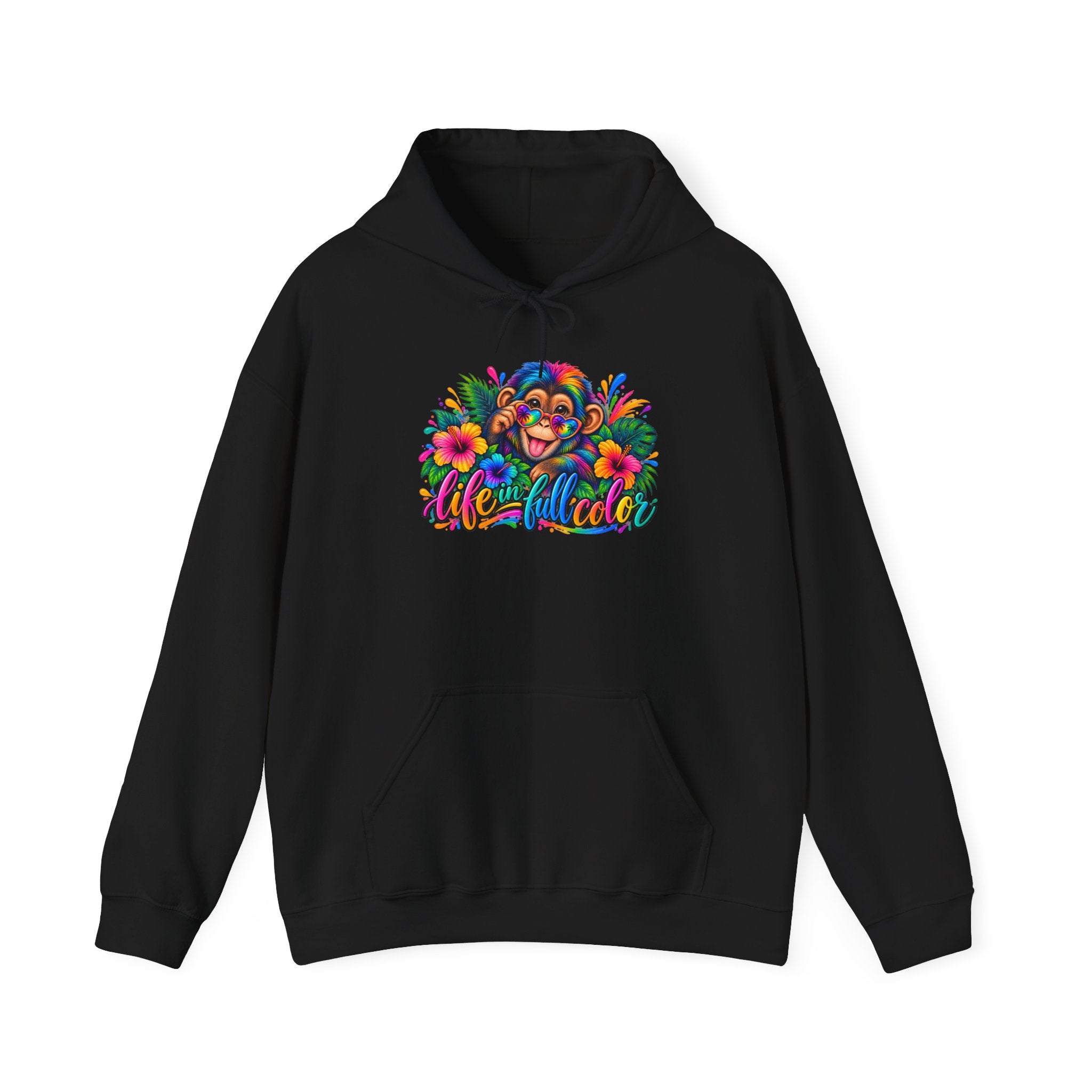 Colorful Monkey Hoodie — "Live Wild & Free" Tropical Graphic Sweatshirt