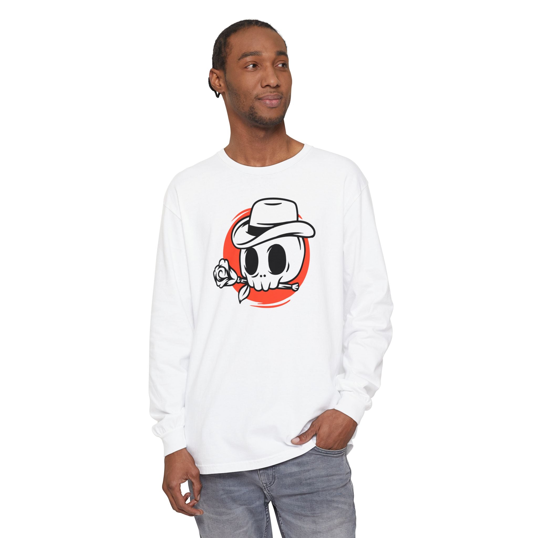Skull Cowboy Long Sleeve Tee – Retro Rose Graphic