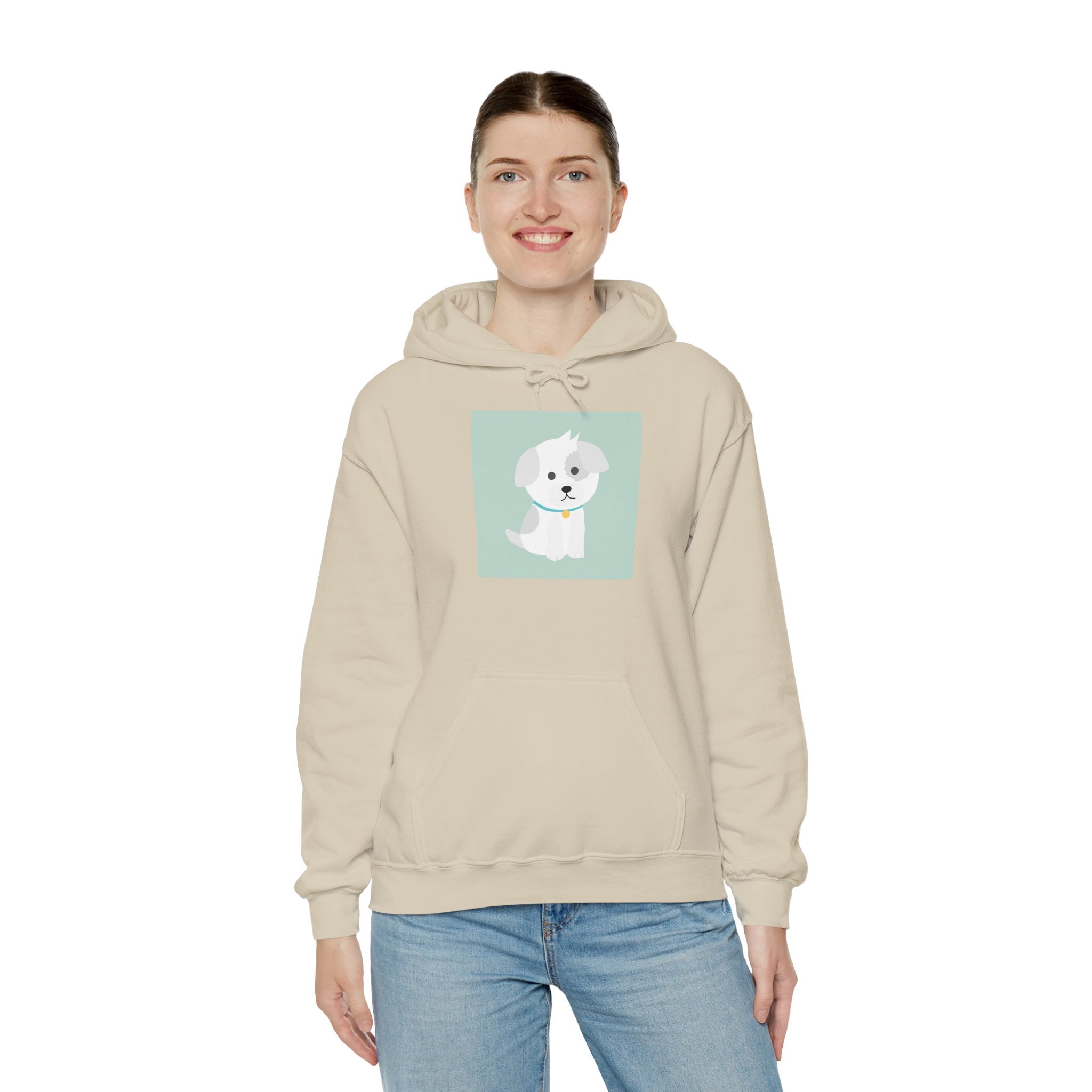 Cute White Puppy Hoodie – Cute Dog Cartoon Sweatshirt for Pet Lovers