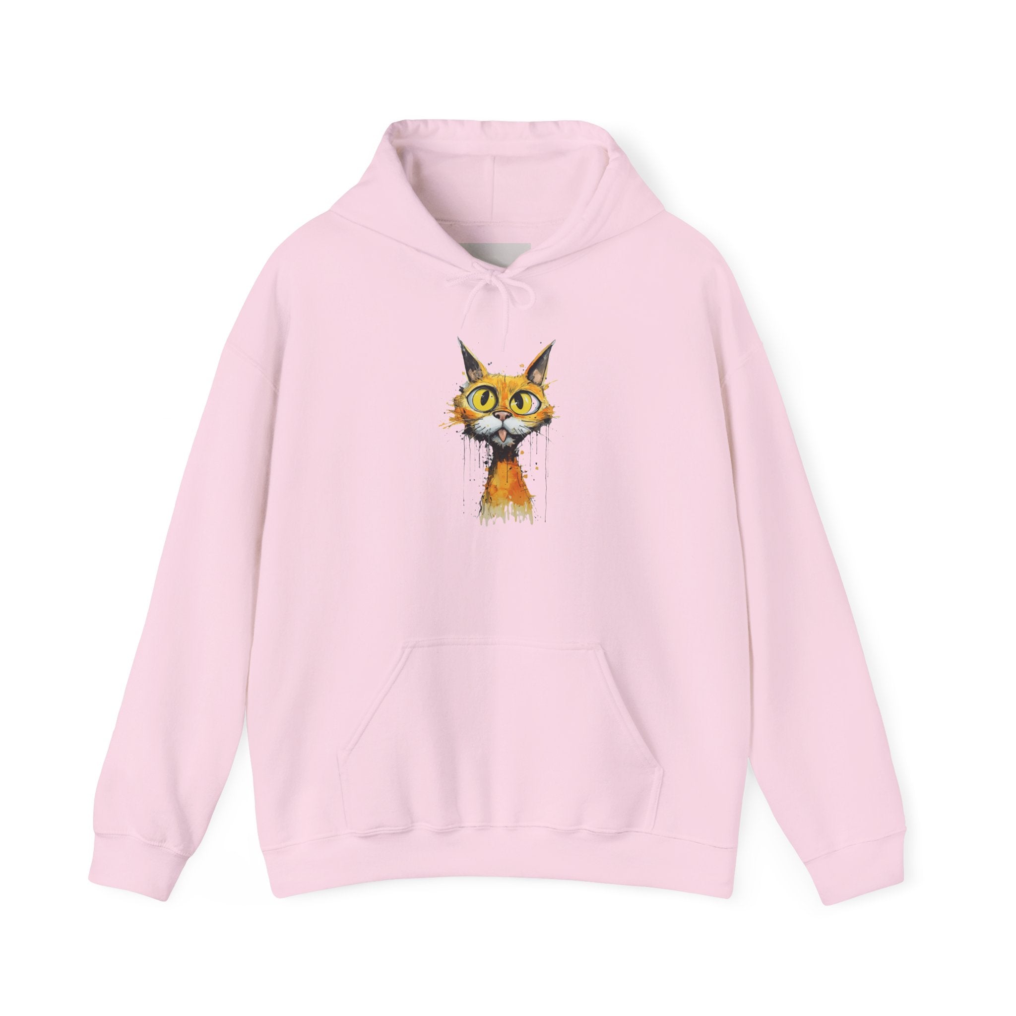 Cat Portrait Hoodie — Whimsical Watercolor Yellow-Eyed Cat Graphic