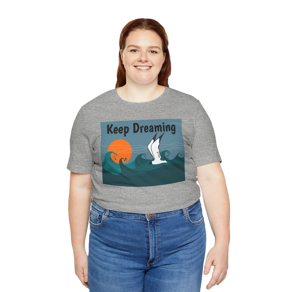 Keep Dreaming Seagull T-Shirt — Sunset Ocean Waves Graphic Tee