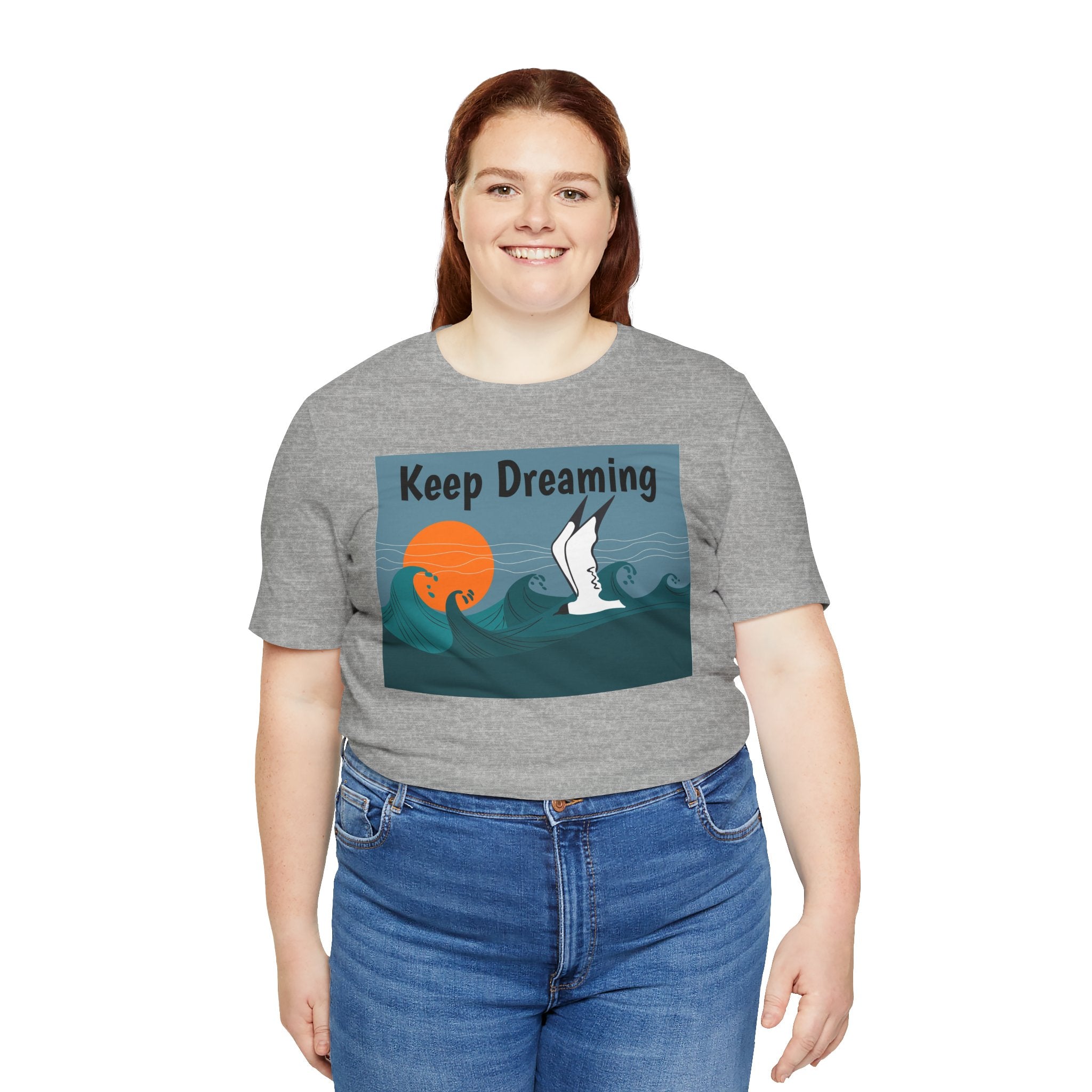 Keep Dreaming Seagull T-Shirt — Sunset Ocean Waves Graphic Tee