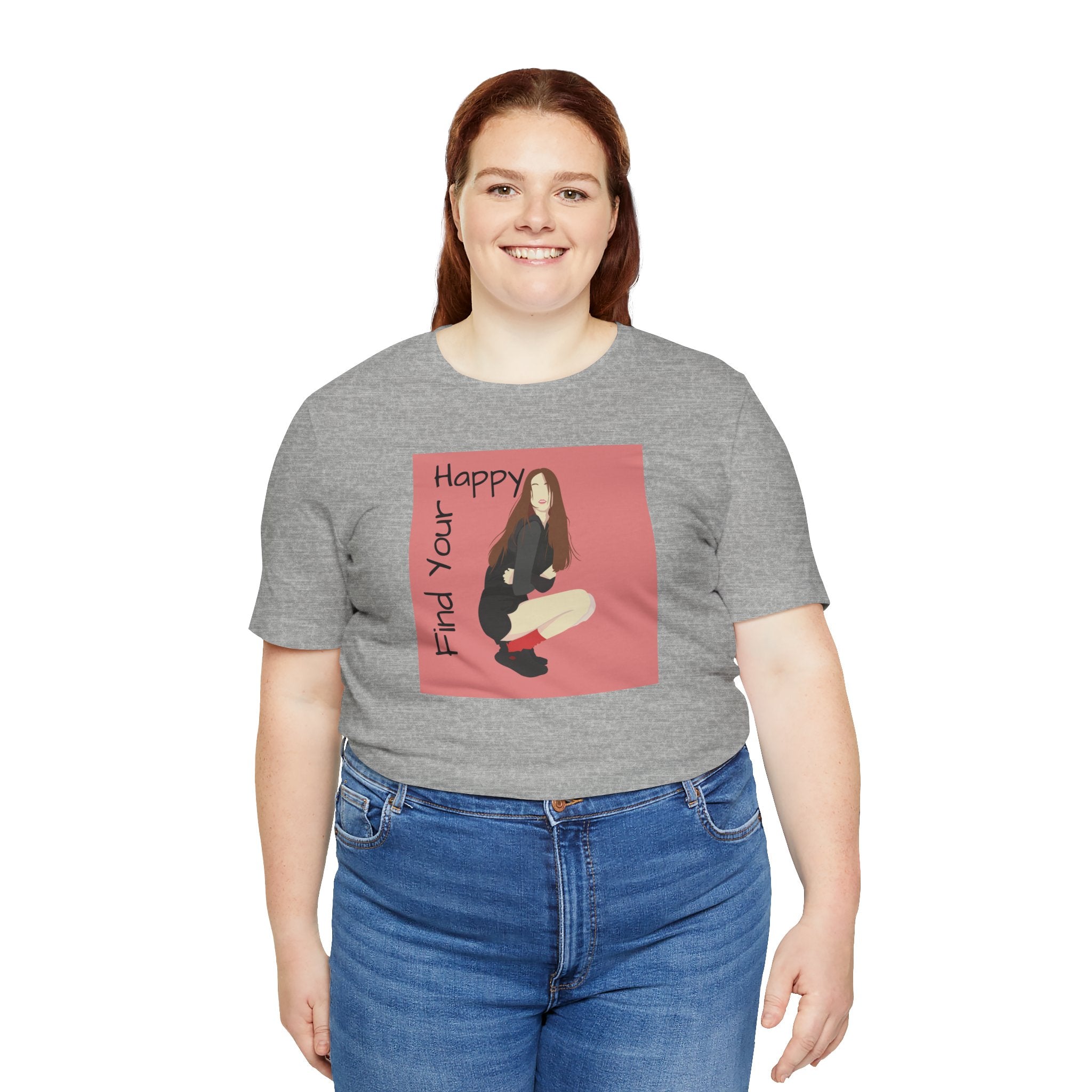 Find Your Happy Tee — Positive Graphic T‑Shirt with Illustrated Girl