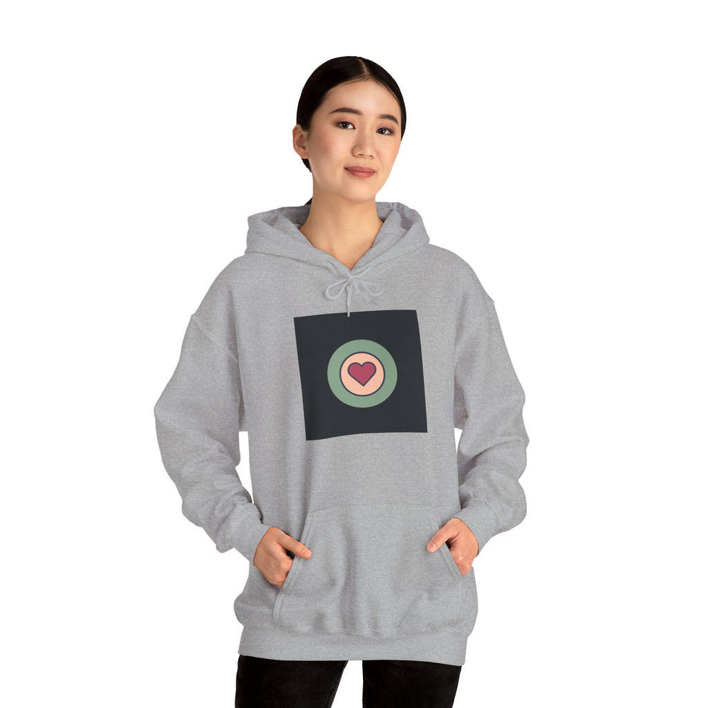 Retro Heart Target Hoodie — Vintage Pastel Heart Graphic Hooded Sweatshirt