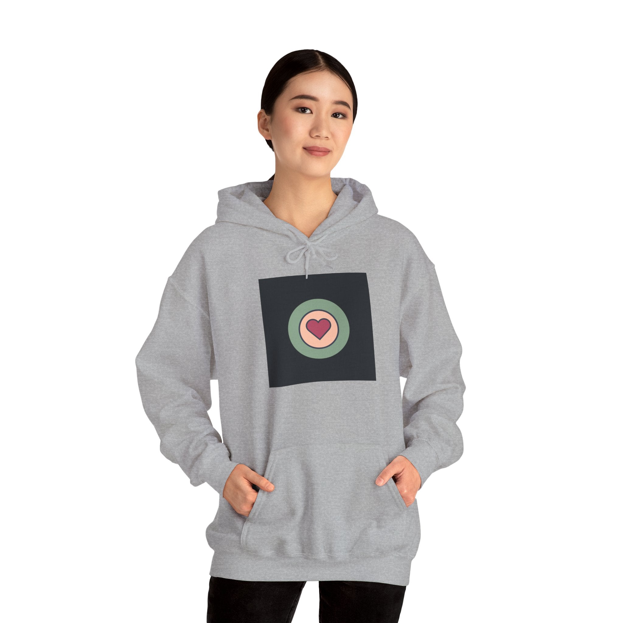 Retro Heart Target Hoodie — Vintage Pastel Heart Graphic Hooded Sweatshirt