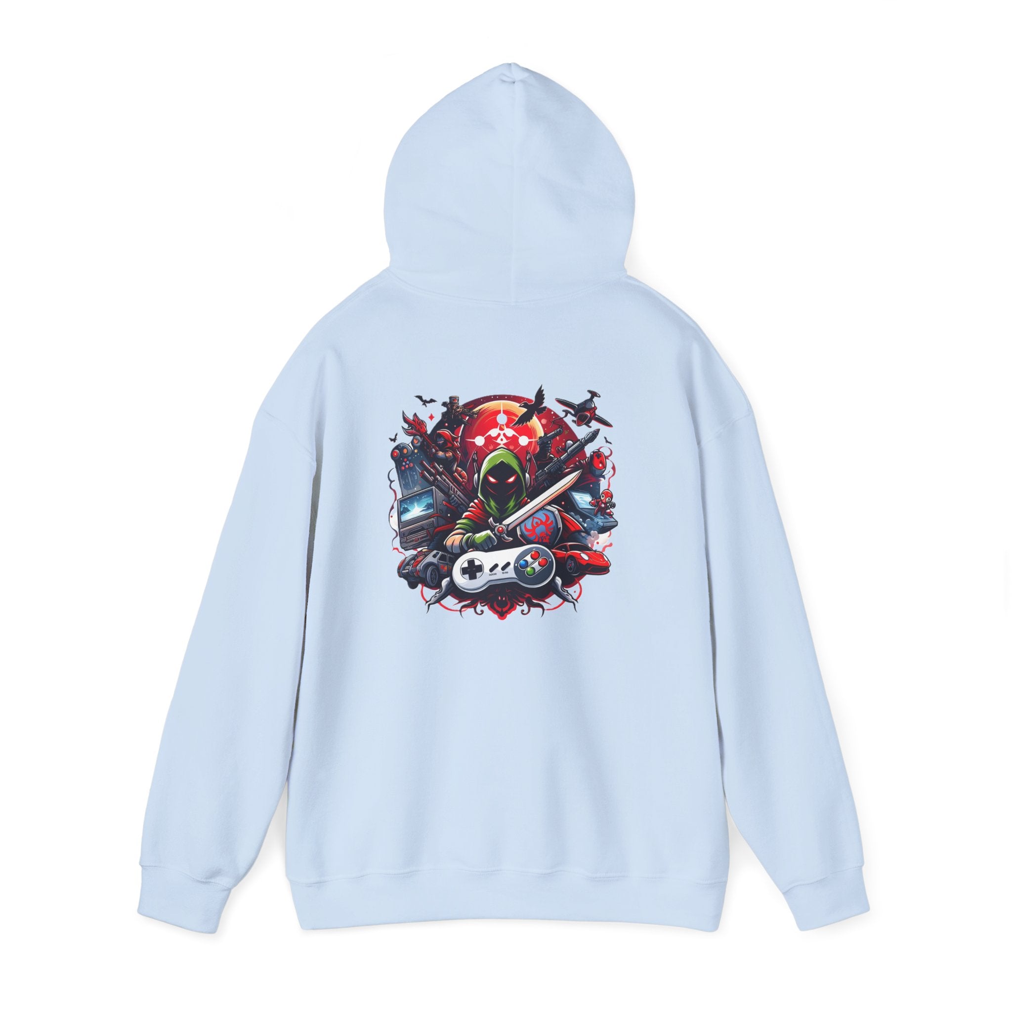 Gamer Skull Hooded Sweatshirt — Retro Controller & Neon Skull Gaming Hoodie