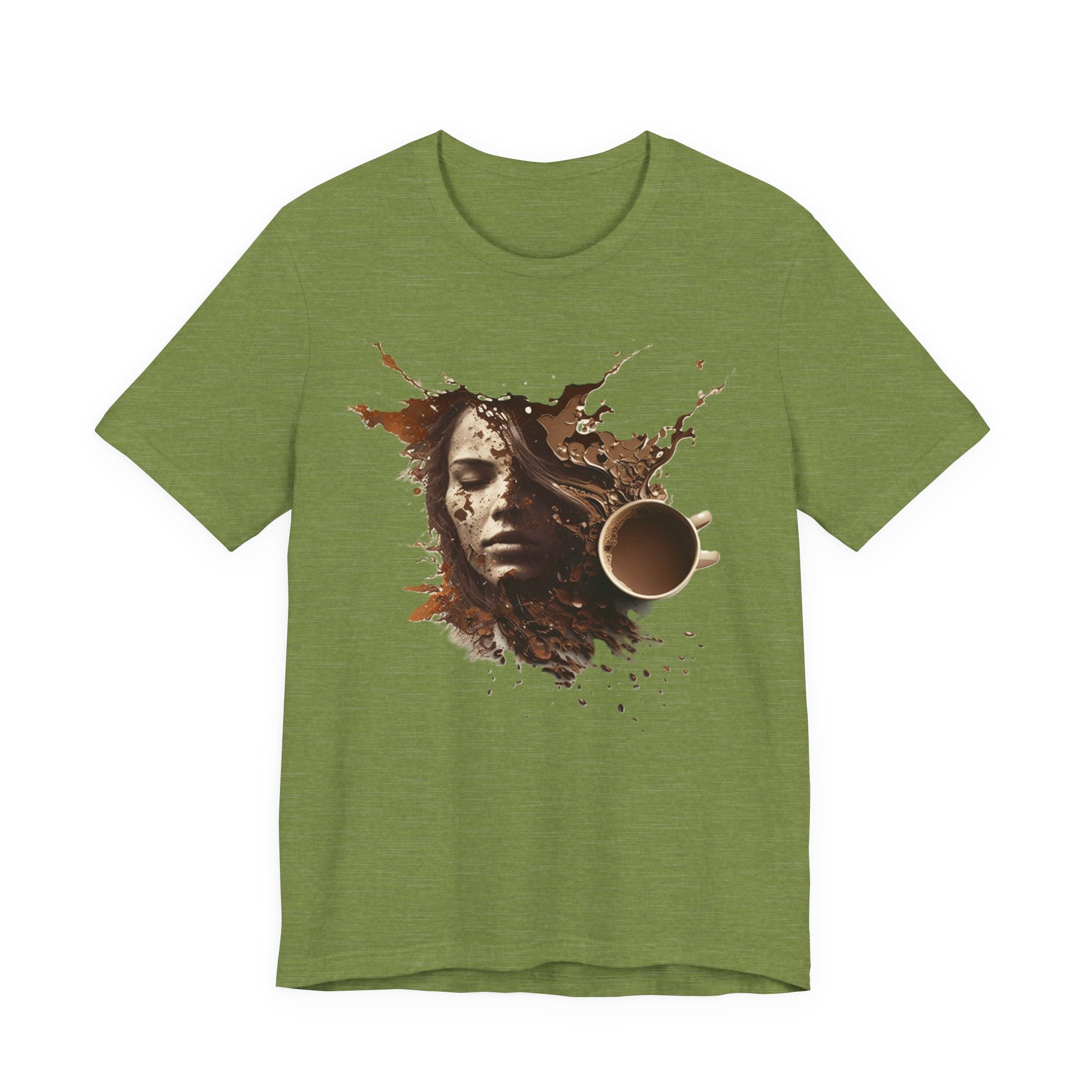Coffee Splash Portrait Tee — Artistic Woman Face Coffee Design