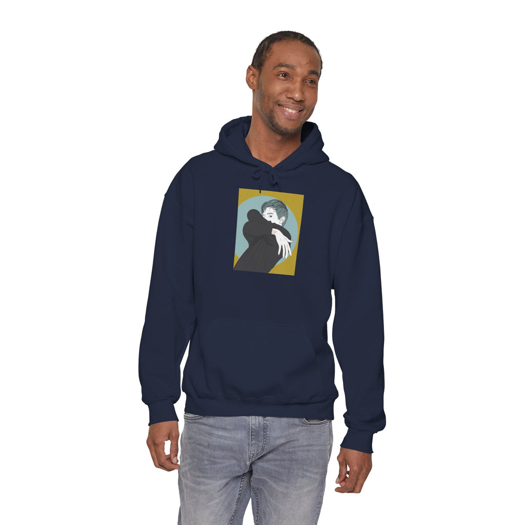 Minimalist Embrace Hoodie — Retro Couple Illustration Pullover