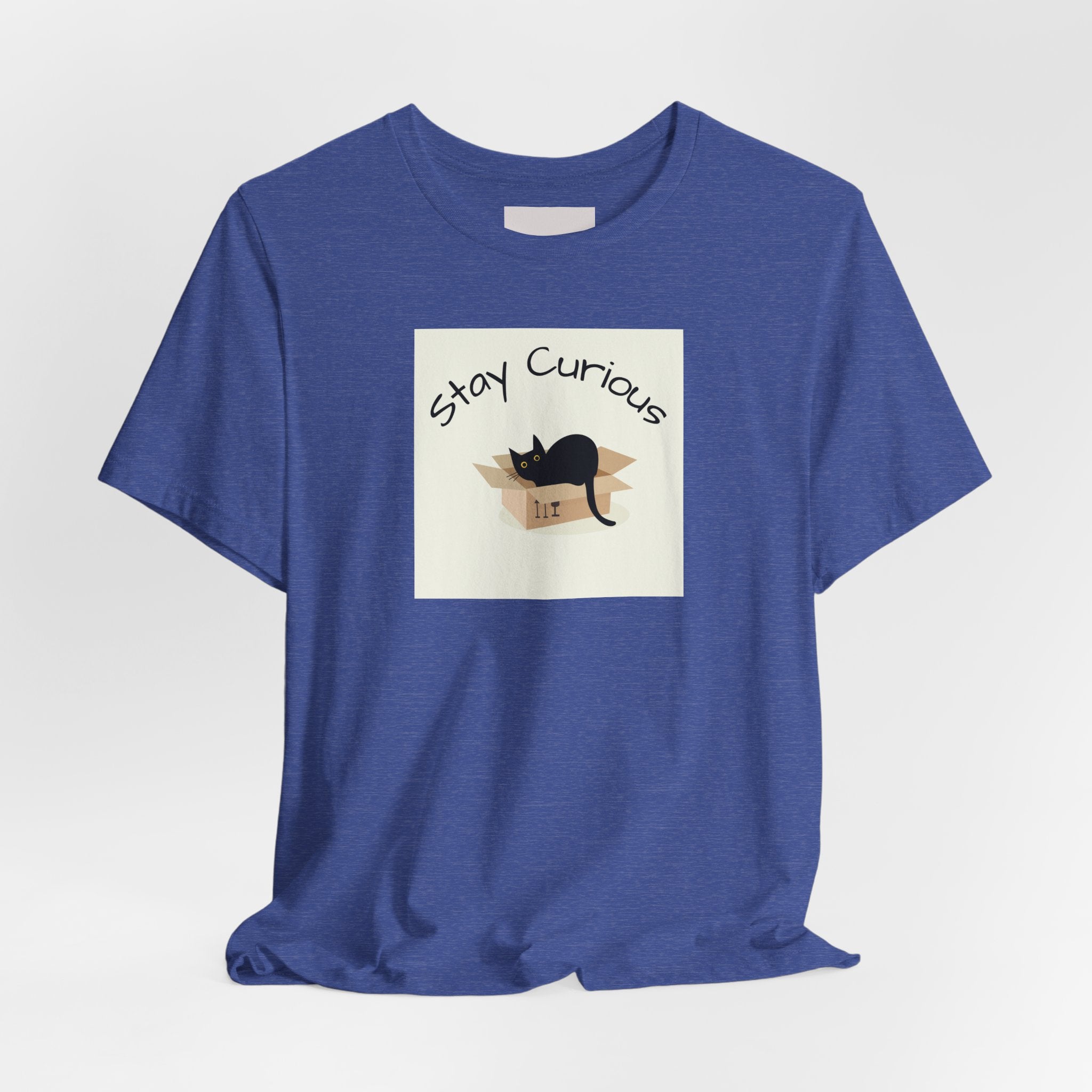 Stay Curious Cat T-Shirt — Cute Black Cat in Box Graphic Tee