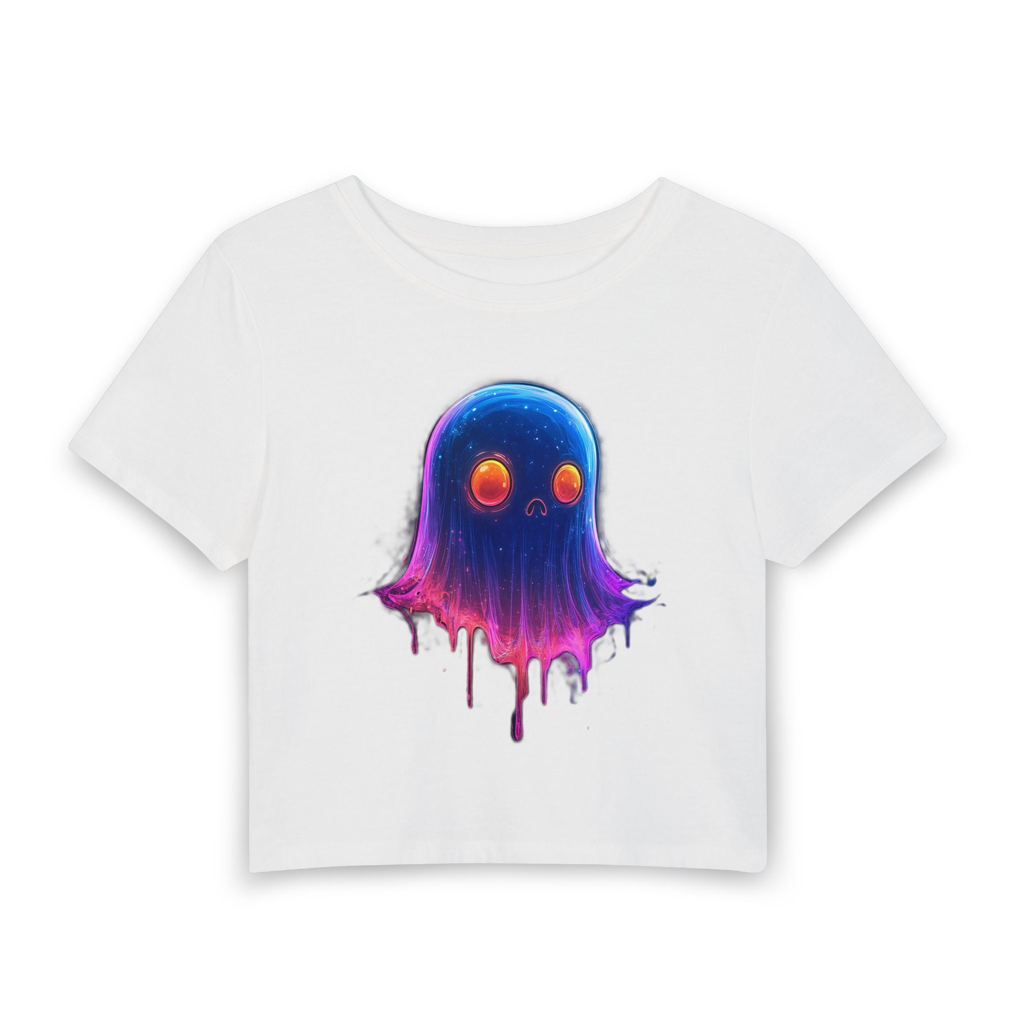 Cute Drip Ghost Crop Tee – Neon Galaxy Ghost Graphic Women's Baby Tee