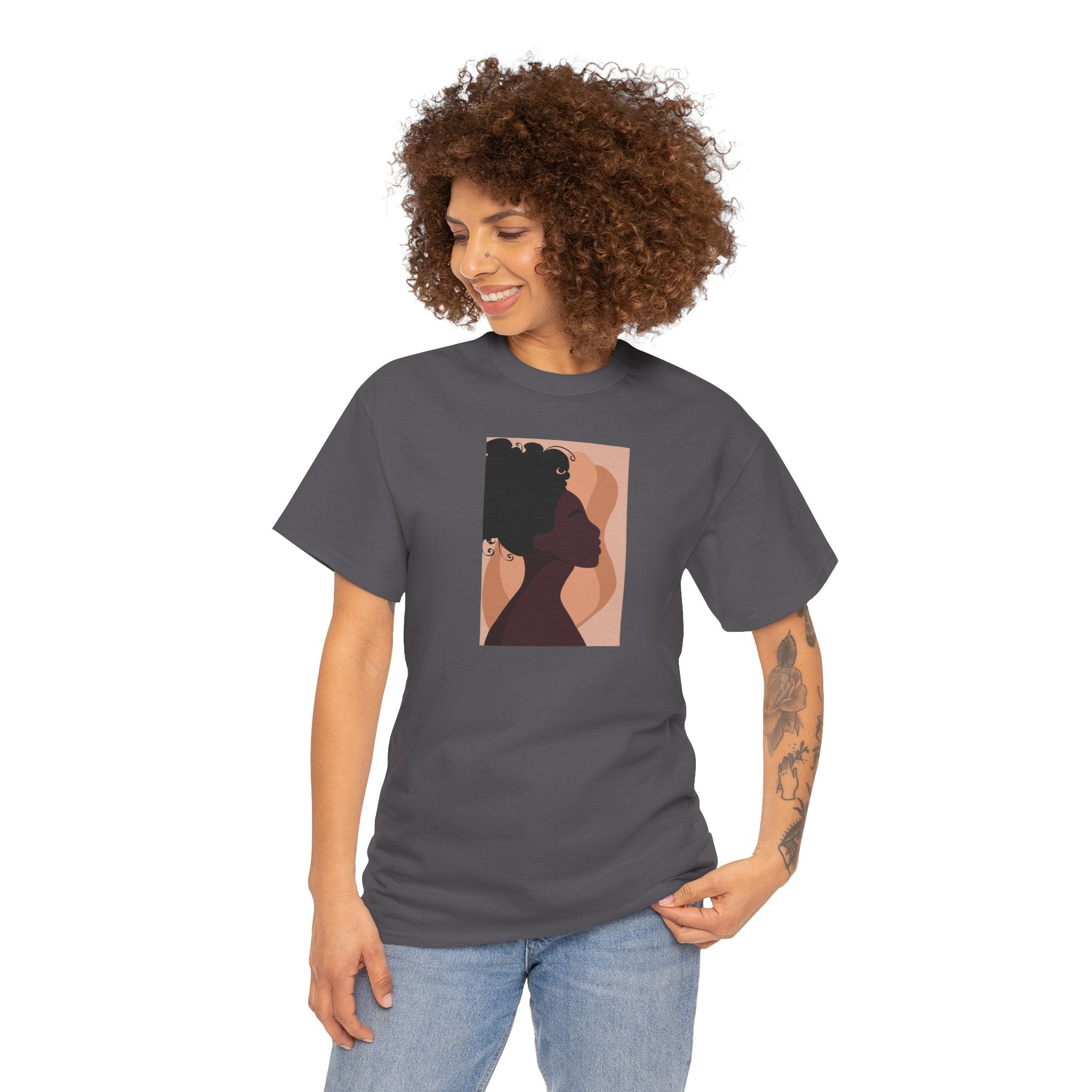 Women’s Silhouette Tee - Minimalist Afro Portrait Graphic Shirt
