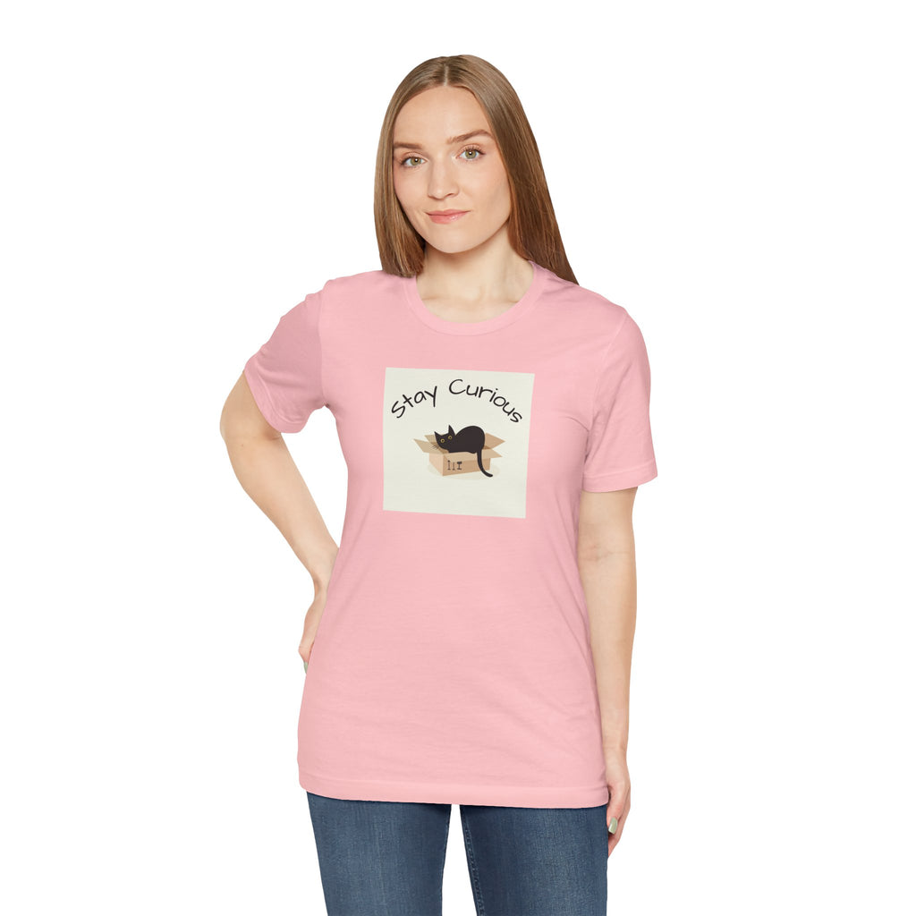 Stay Curious Cat T-Shirt — Cute Black Cat in Box Graphic Tee