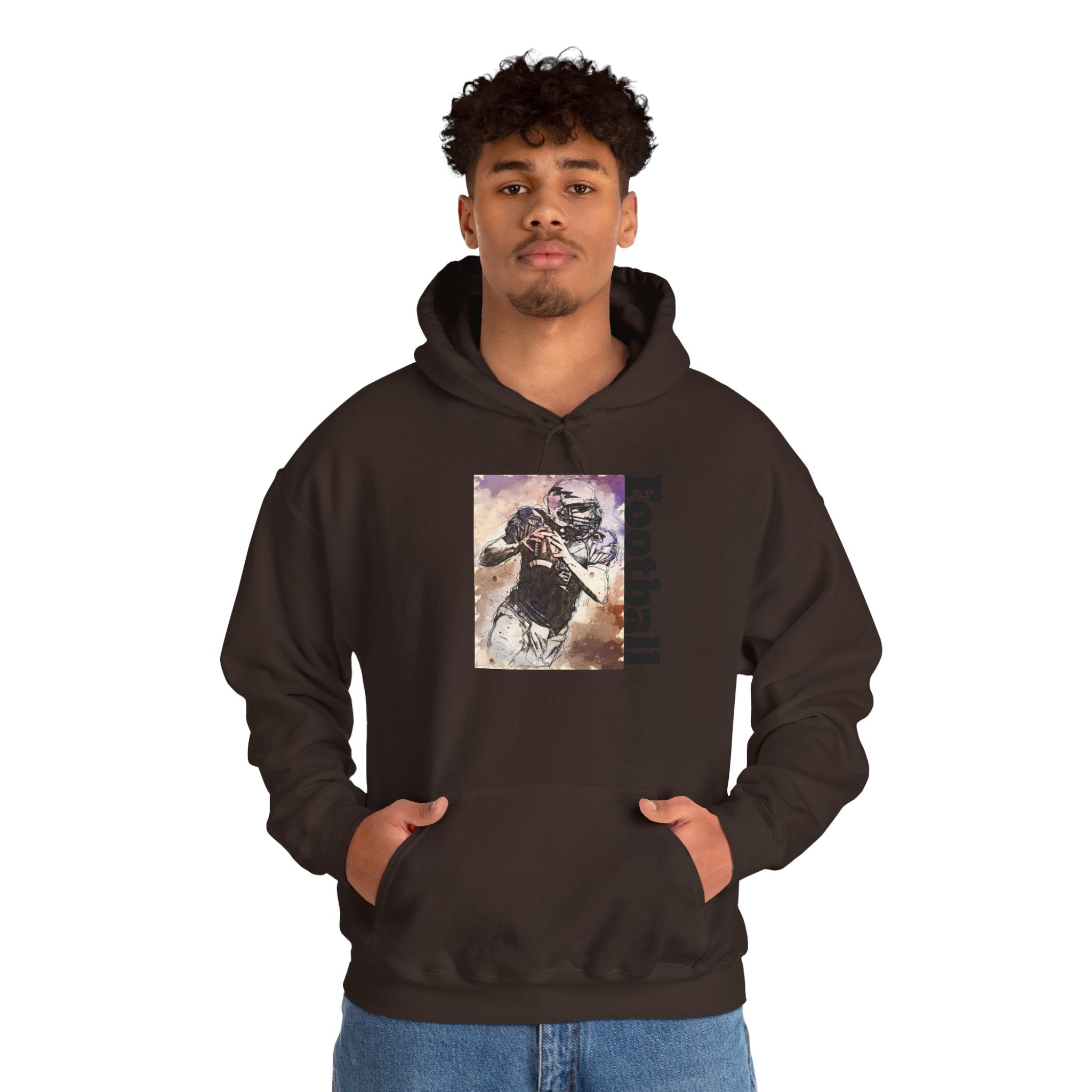 Football Player Graphic Hoodie - Vintage Grunge Sports Pullover