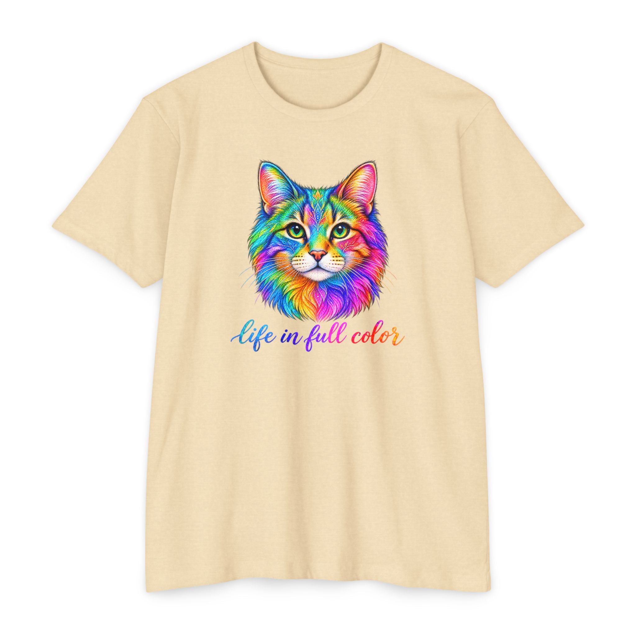Colorful Cat T-Shirt — "Life in Full Color" Vibrant Rainbow Kitty Tee