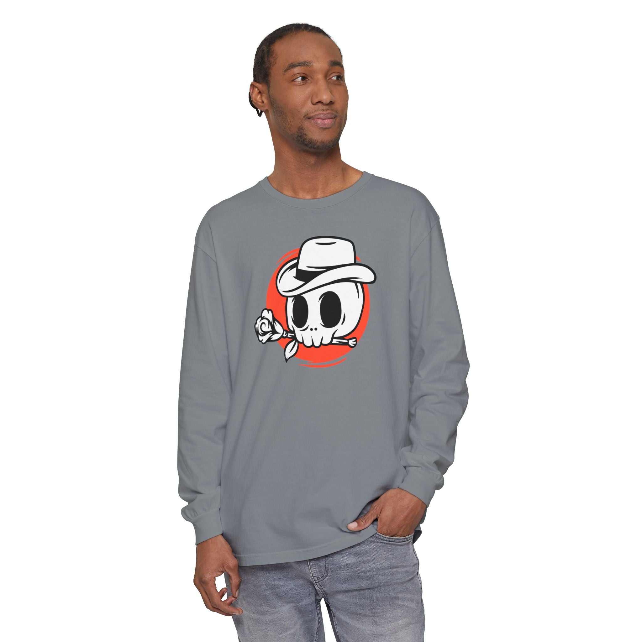 Skull Cowboy Long Sleeve Tee – Retro Rose Graphic