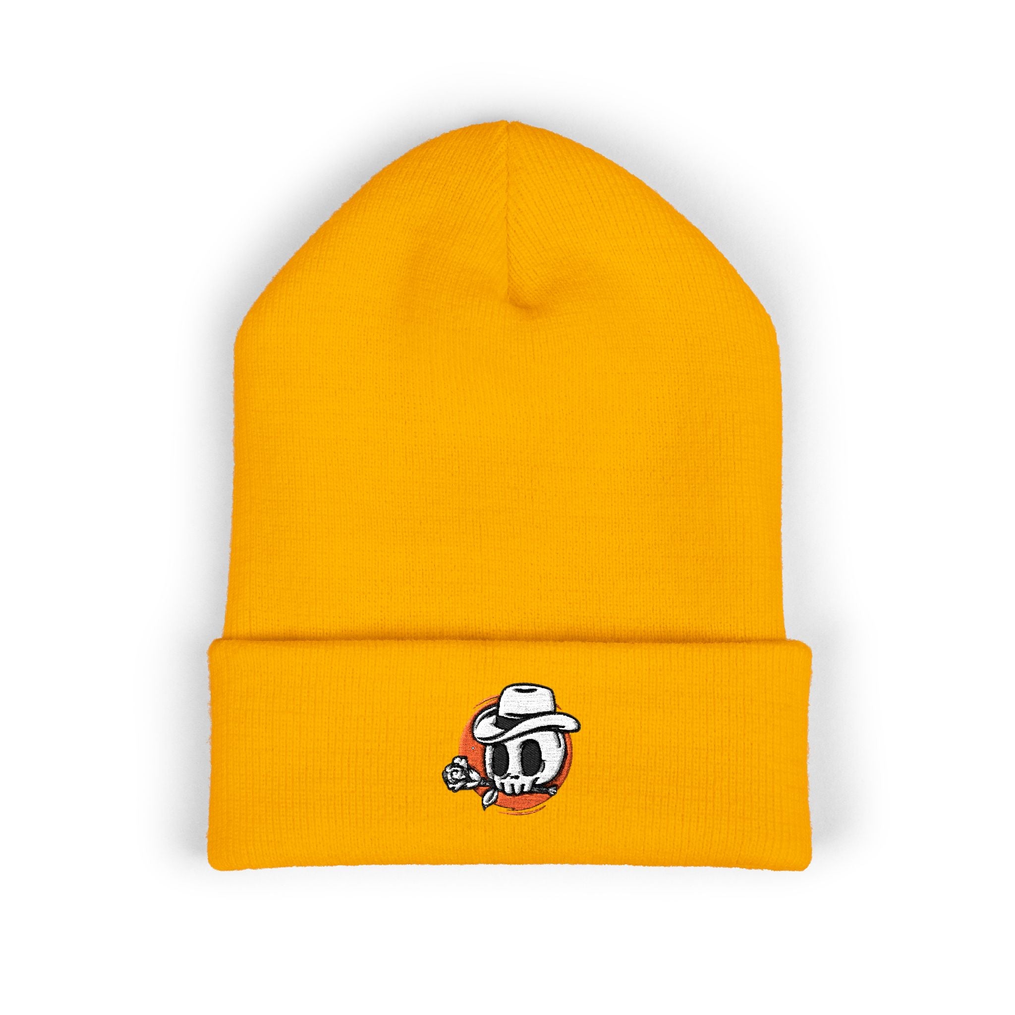 Embroidered Skate Skull Cuffed Beanie — White