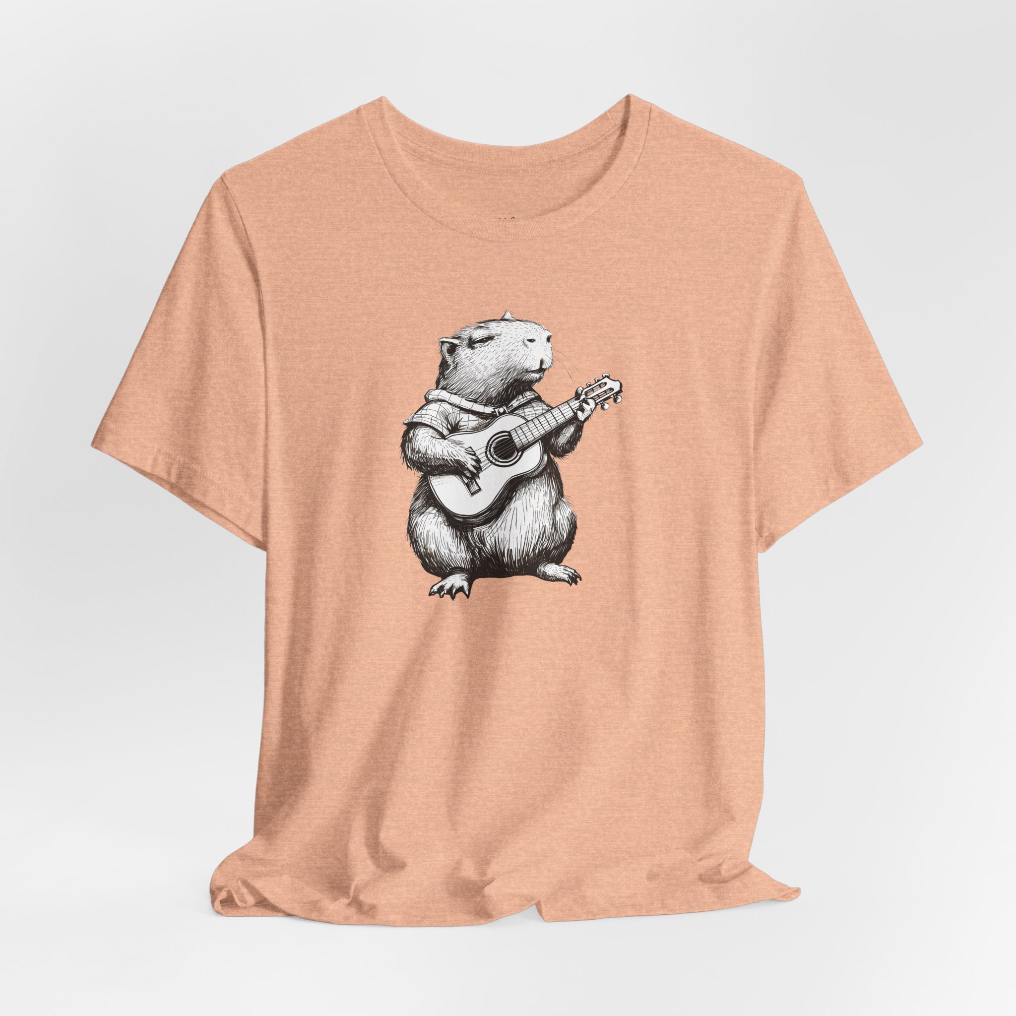 Guitar Playing Capybara Tee — Cute Acoustic Animal Graphic T-Shirt