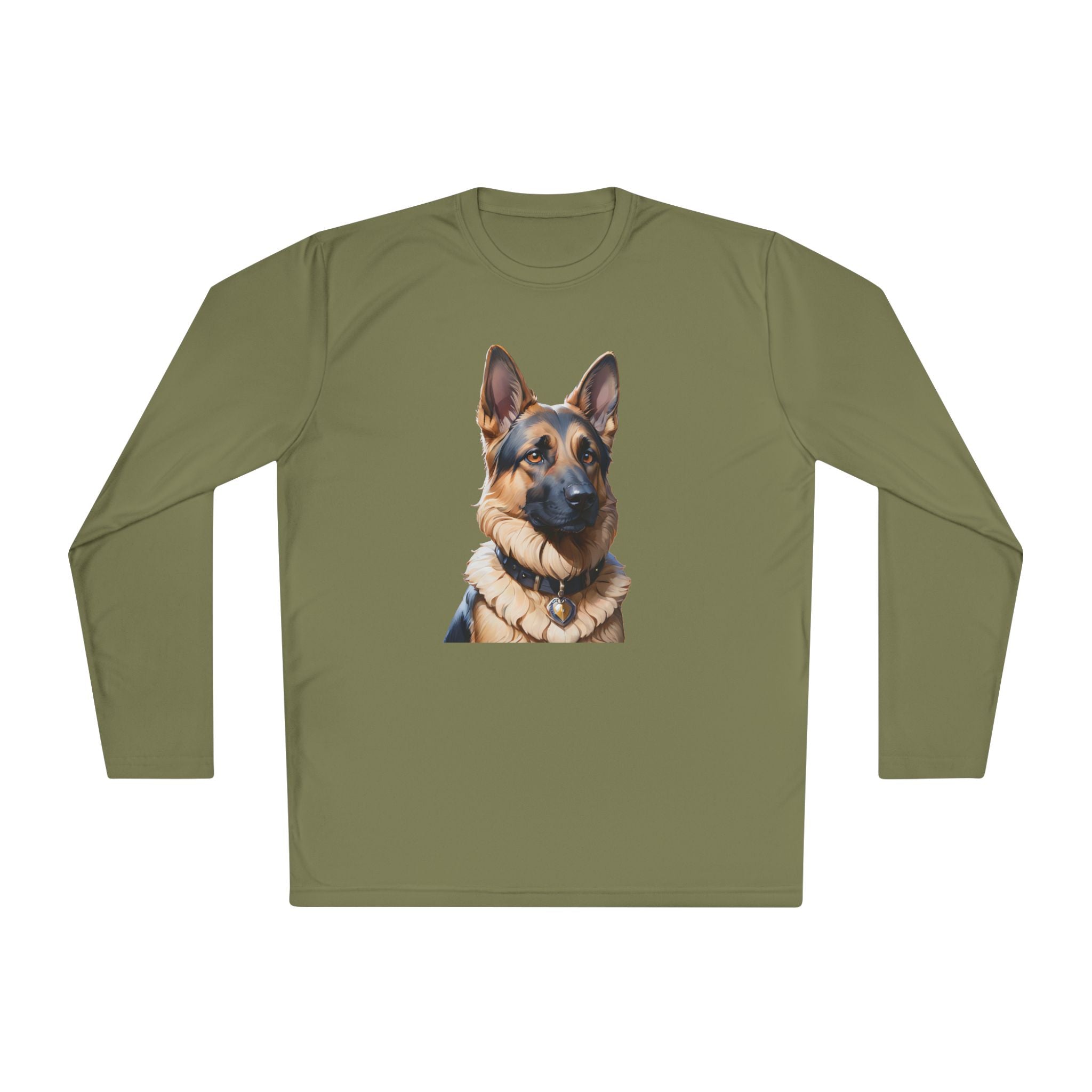 German Shepherd Portrait Long Sleeve Tee — Realistic Dog Face Shirt for Pet Lovers