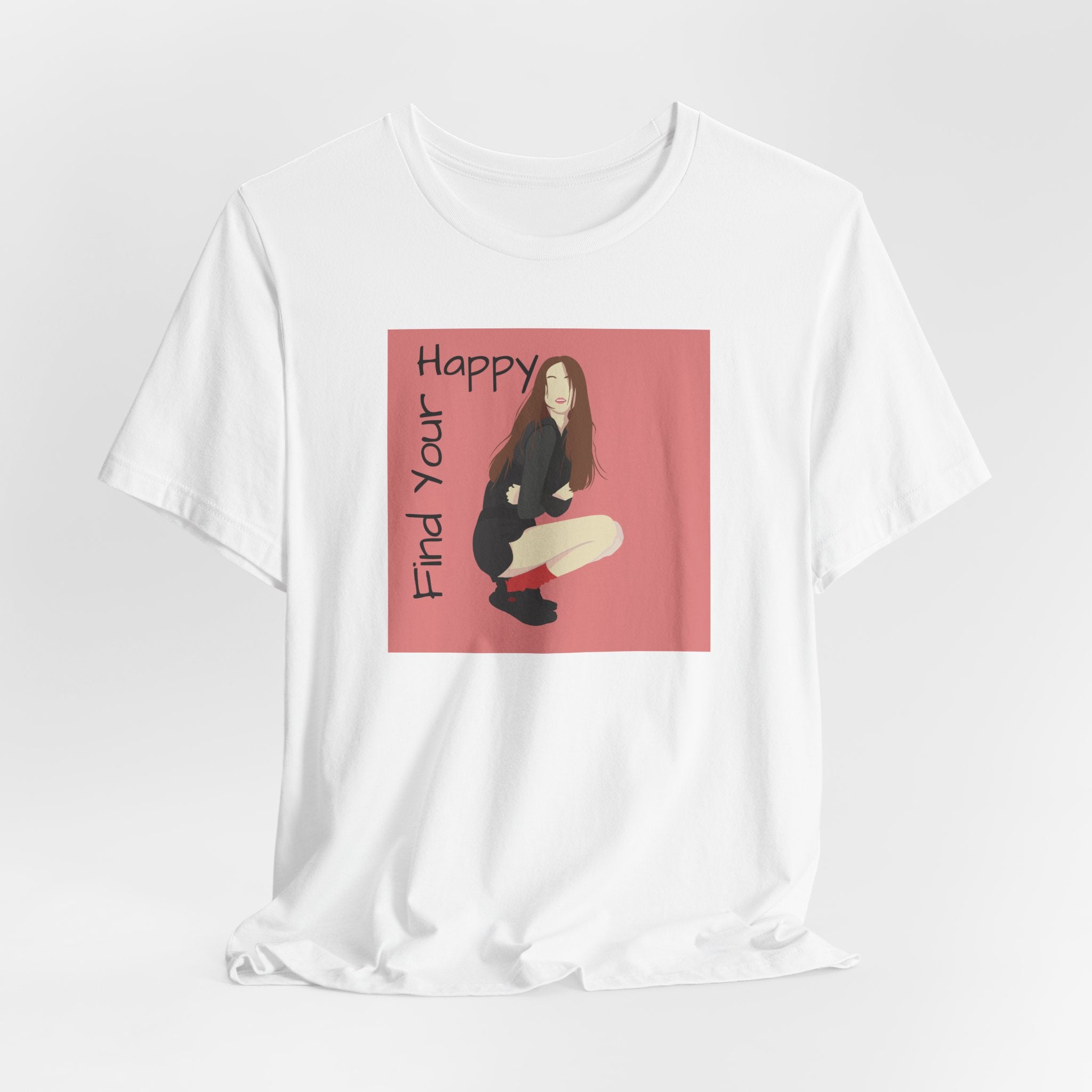Find Your Happy Tee — Positive Graphic T‑Shirt with Illustrated Girl