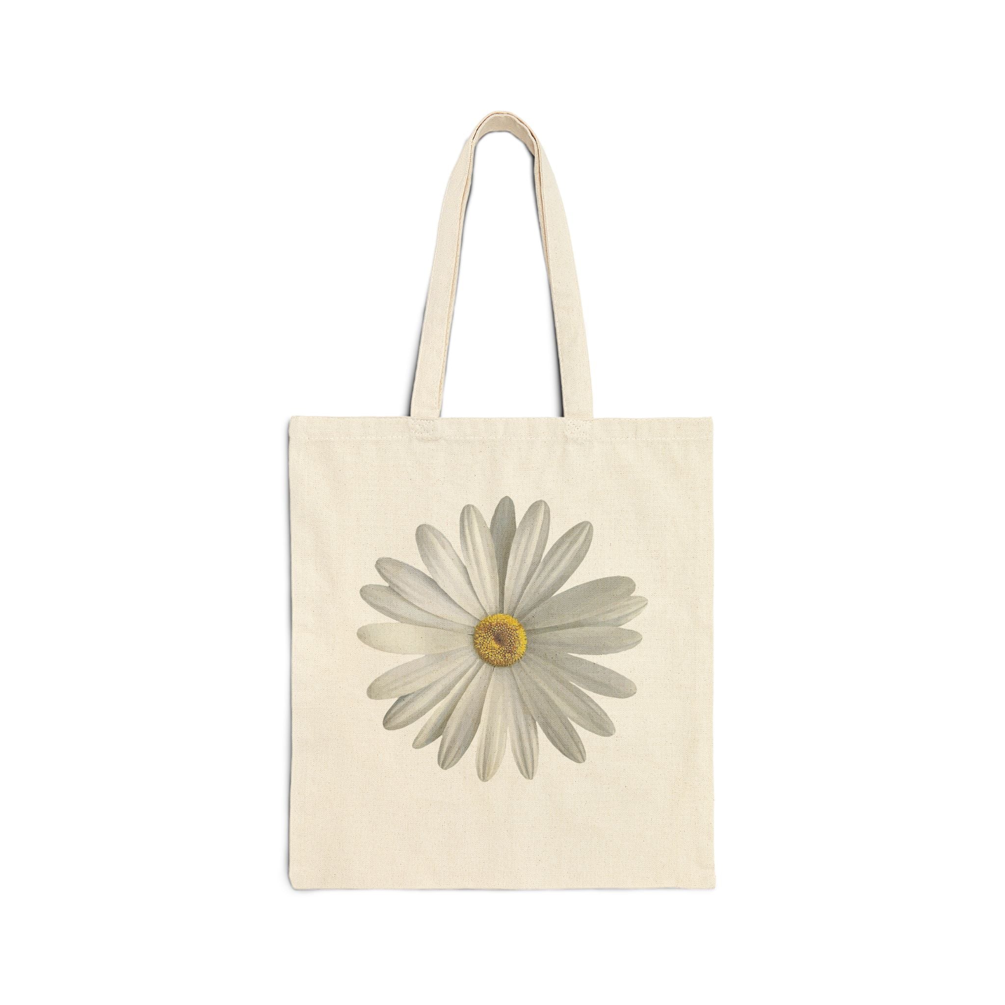 Daisy Print Cotton Canvas Tote Bag — Minimal Floral Market Shopper