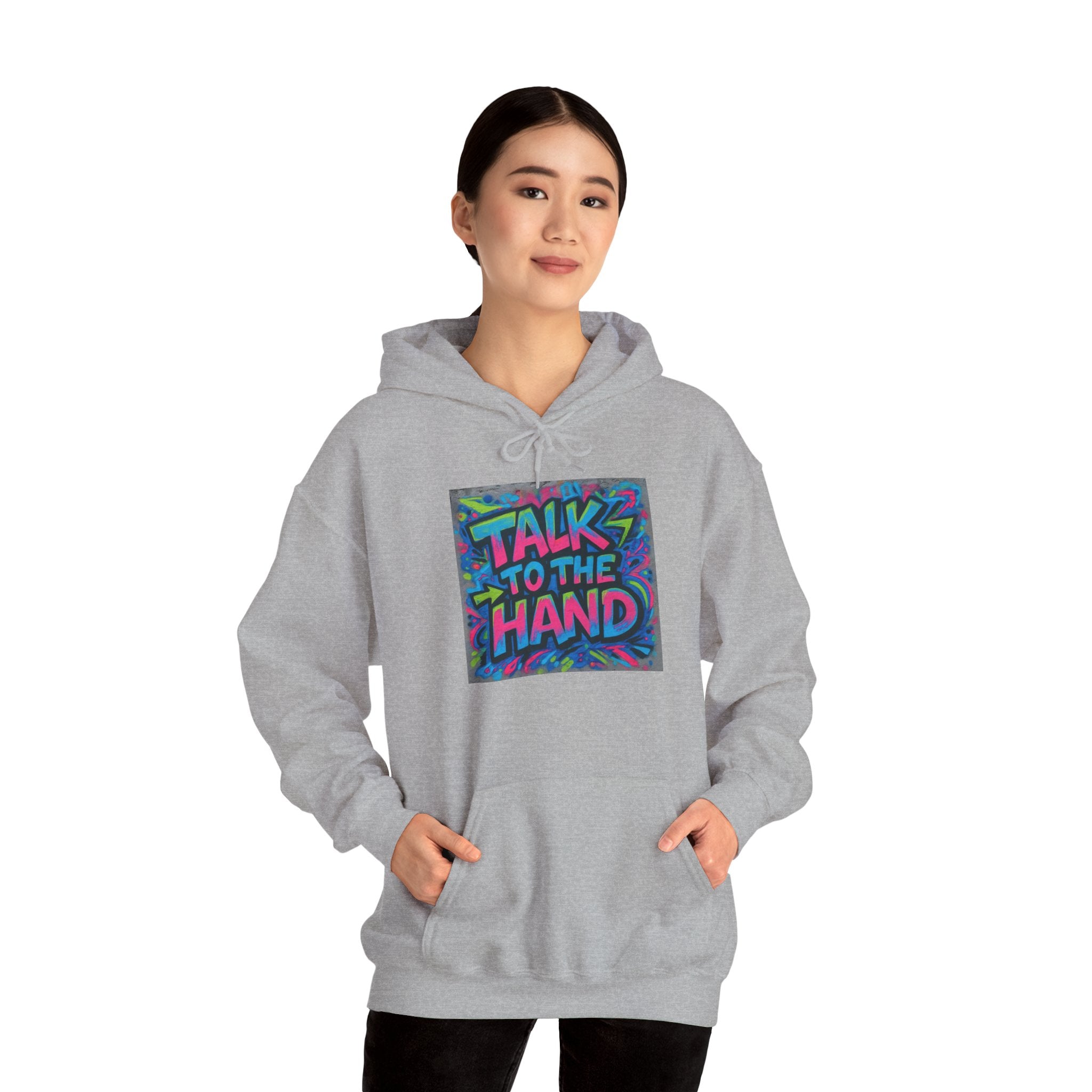 Talk to the Hand Hoodie — Retro 90s Graffiti Graphic Pullover