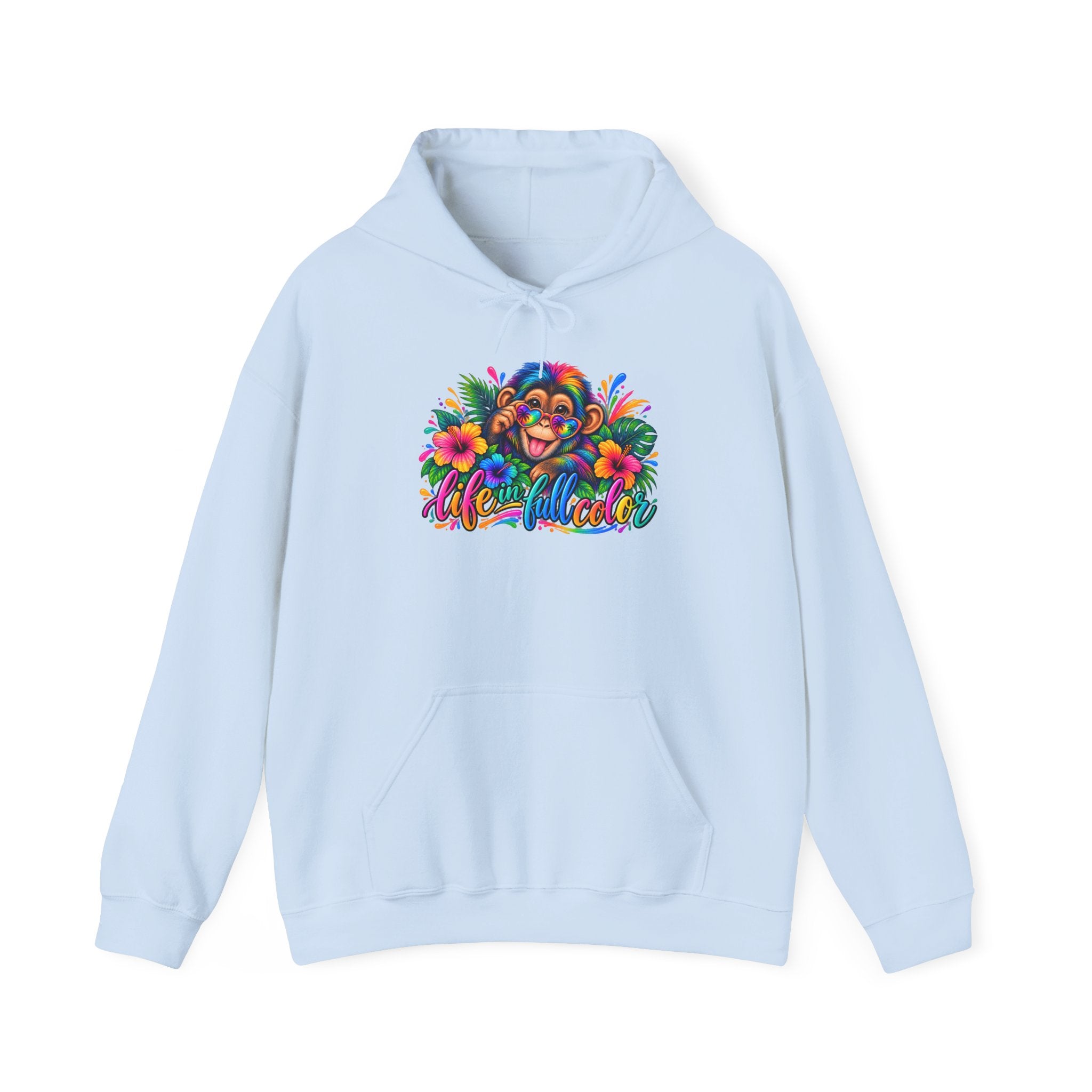Colorful Monkey Hoodie — "Live Wild & Free" Tropical Graphic Sweatshirt