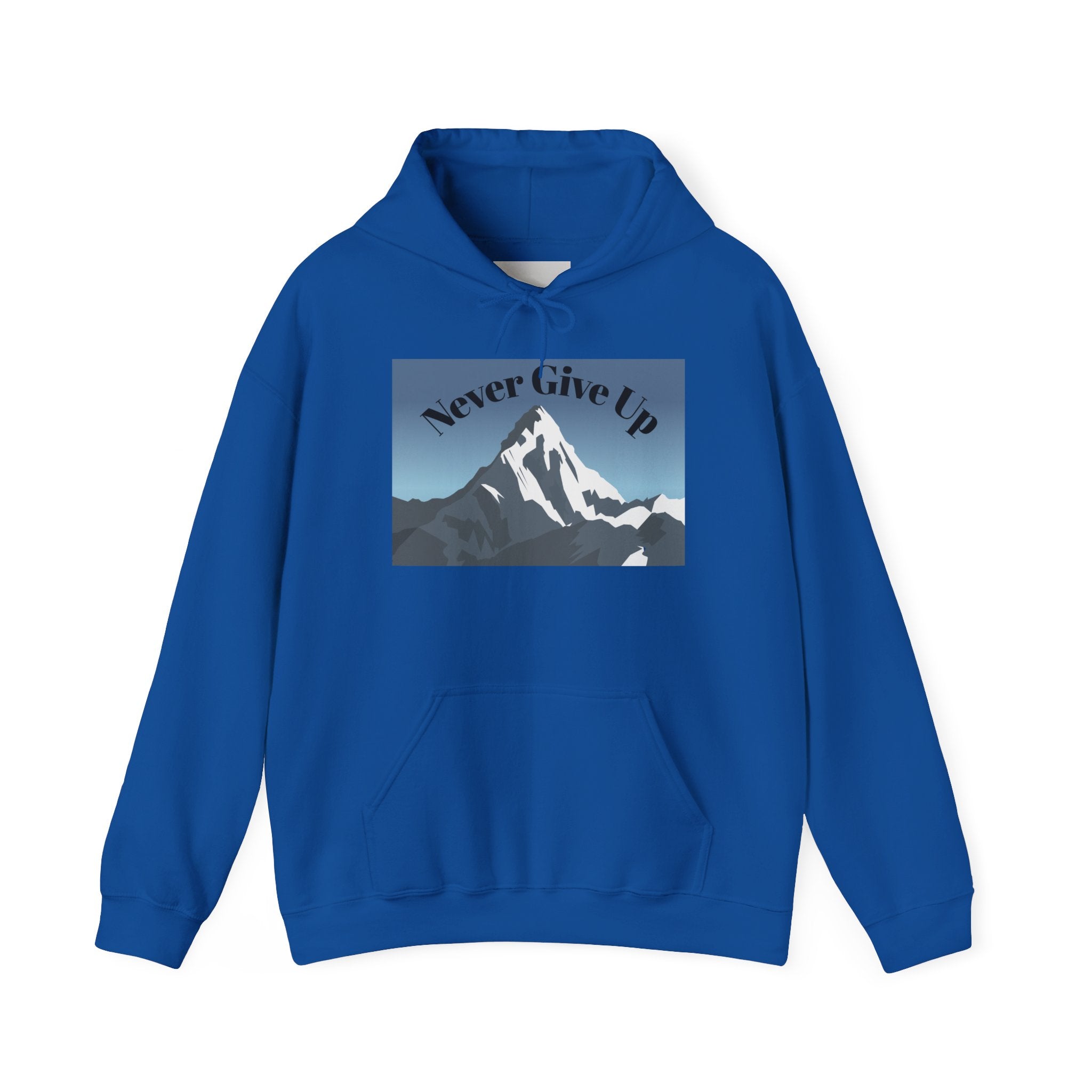 Motivational Mountain Hoodie - "Never Give Up" Inspirational Graphic Hoodie