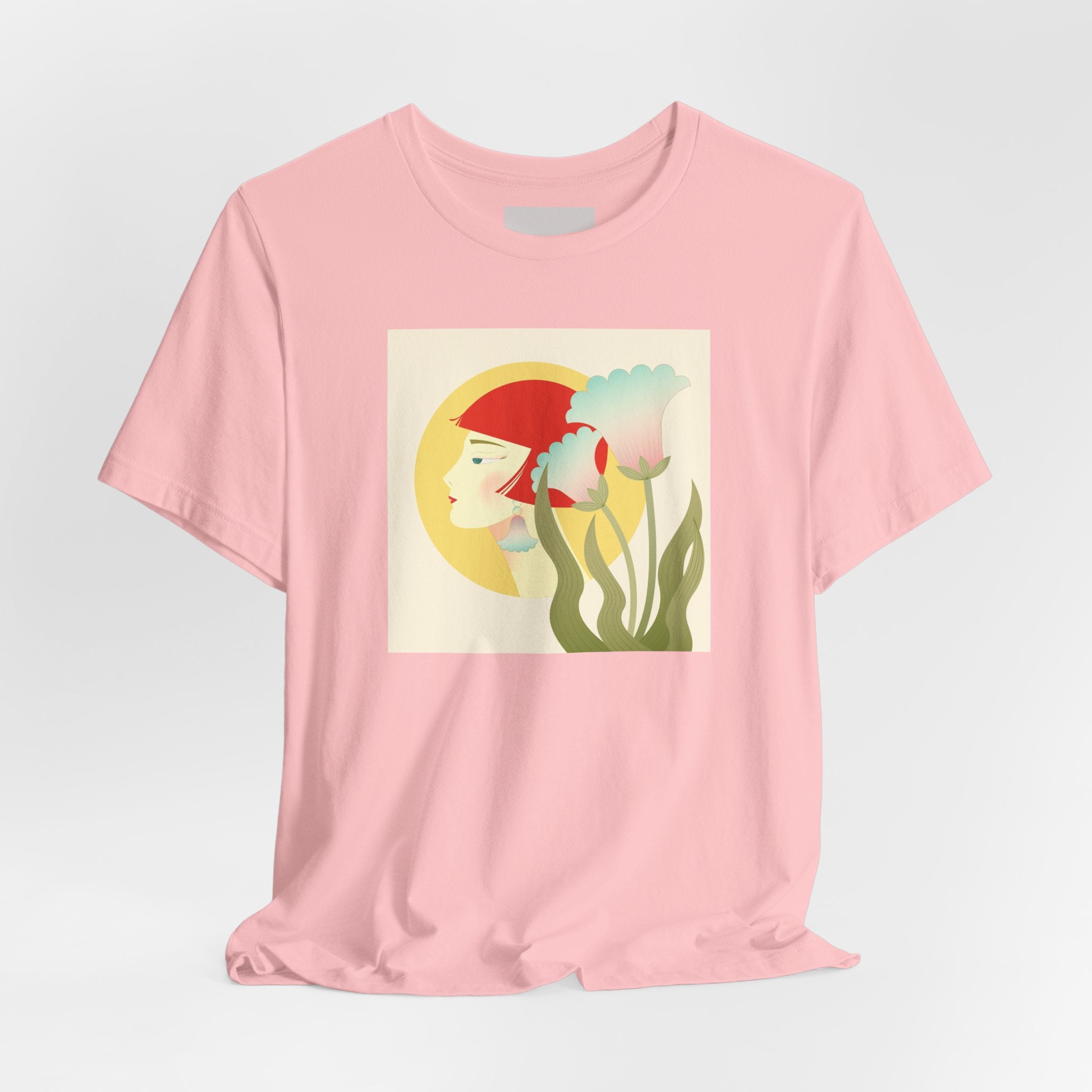 Floral Maiden Graphic Tee — Retro Woman & Tulips Art Shirt
