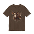 Coffee Splash Portrait Tee — Artistic Woman Face Coffee Design
