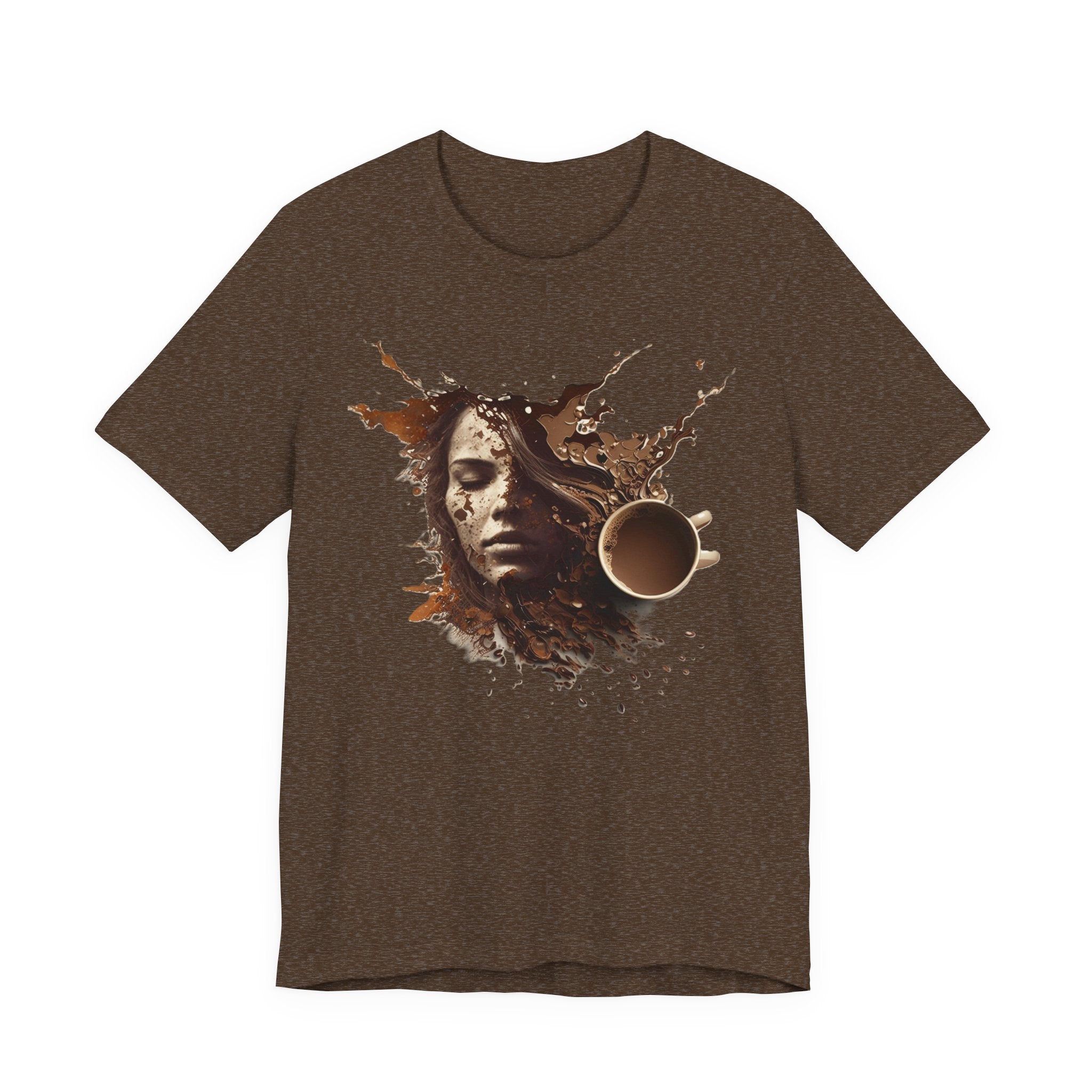 Coffee Splash Portrait Tee — Artistic Woman Face Coffee Design