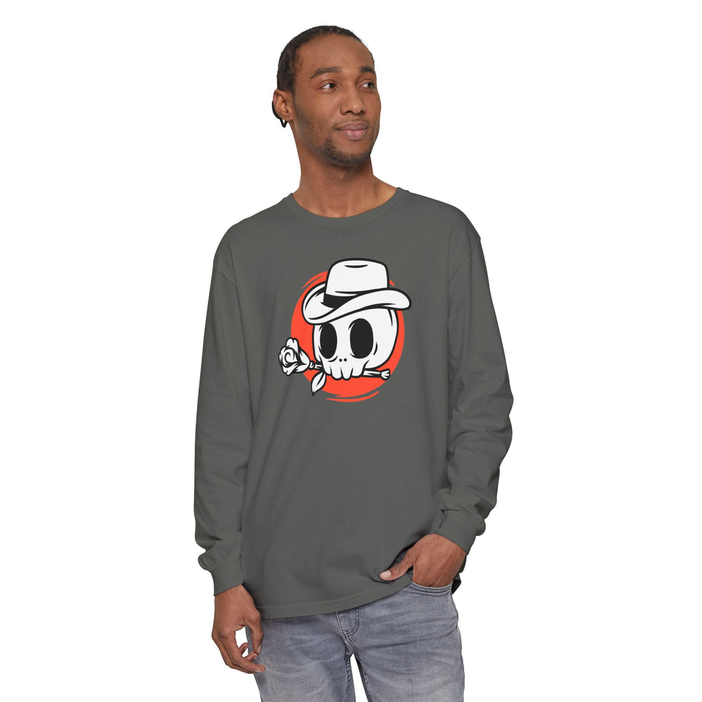 Skull Cowboy Long Sleeve Tee – Retro Rose Graphic
