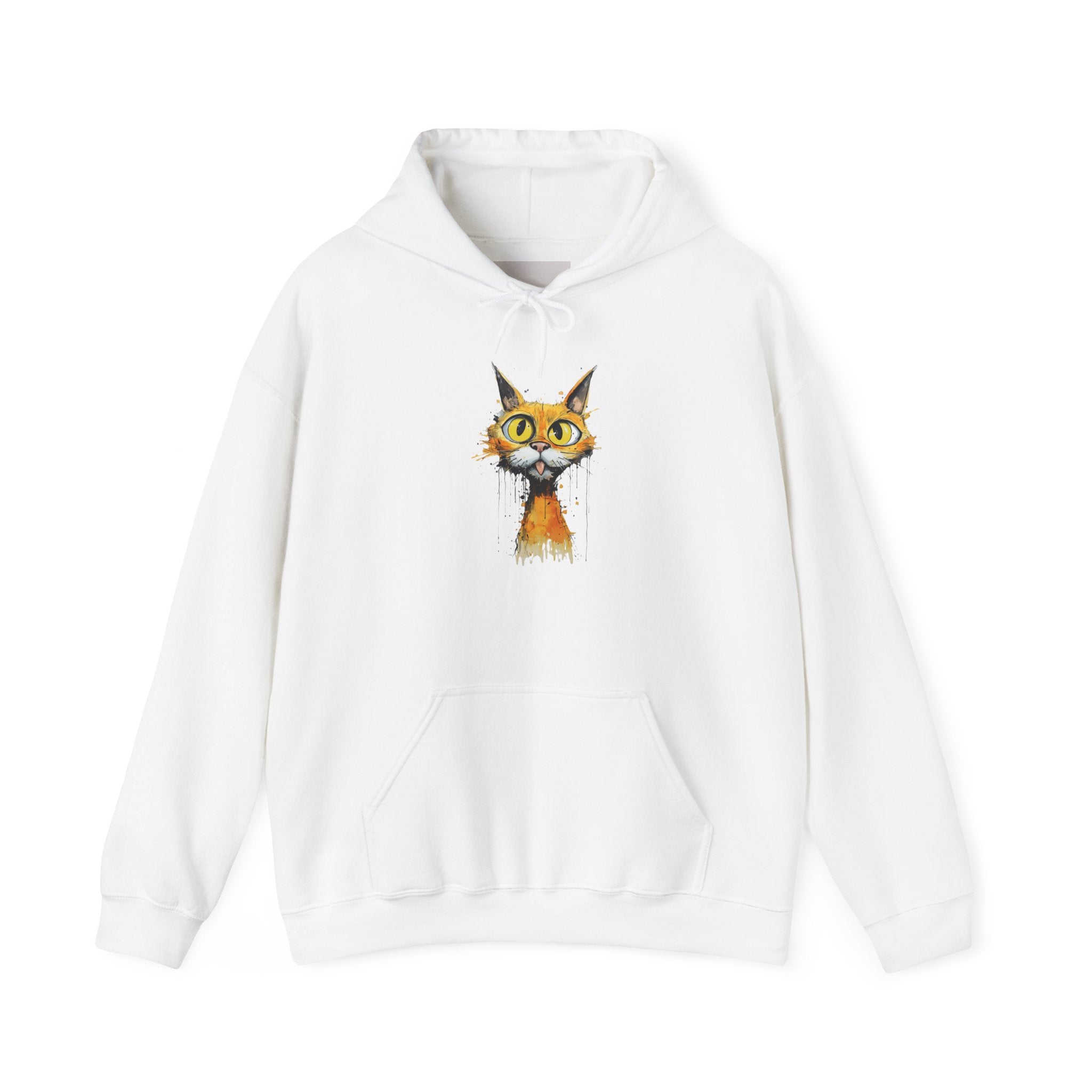 Cat Portrait Hoodie — Whimsical Watercolor Yellow-Eyed Cat Graphic