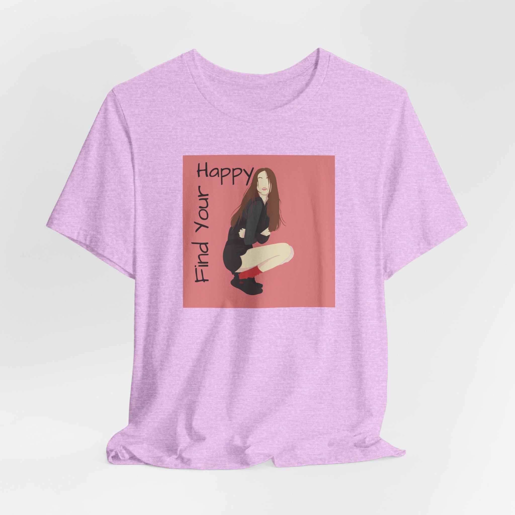 Find Your Happy Tee — Positive Graphic T‑Shirt with Illustrated Girl