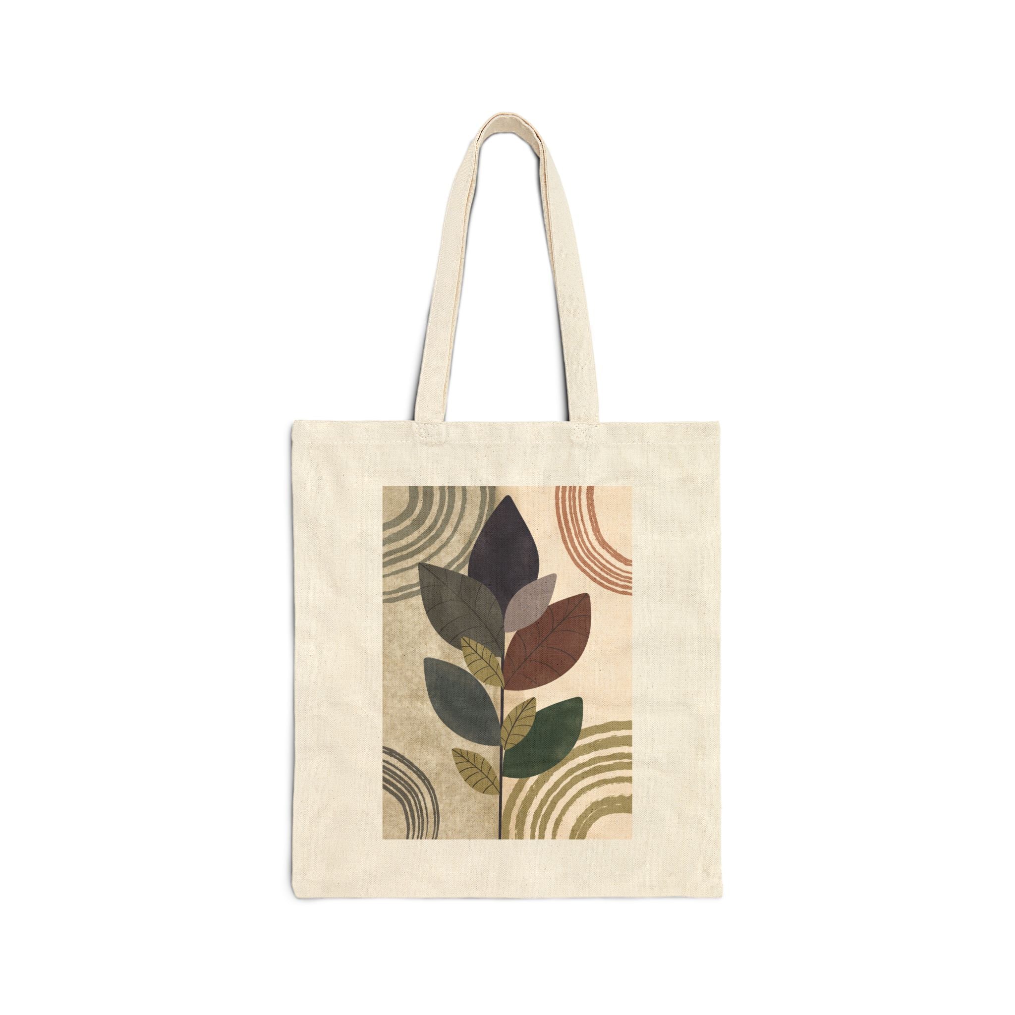 Boho Leaf Canvas Tote Bag – Retro Earth Tone Plant Design