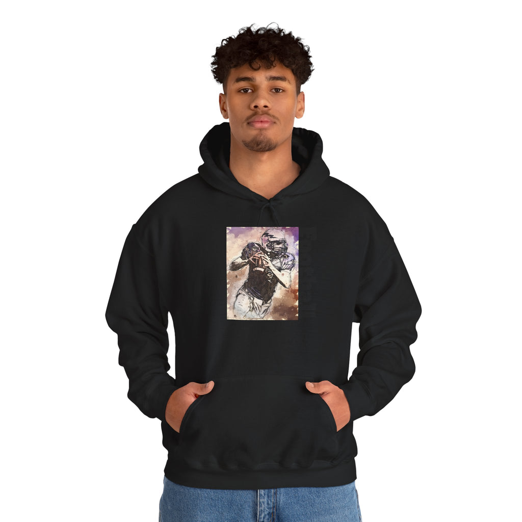 Football Player Graphic Hoodie - Vintage Grunge Sports Pullover