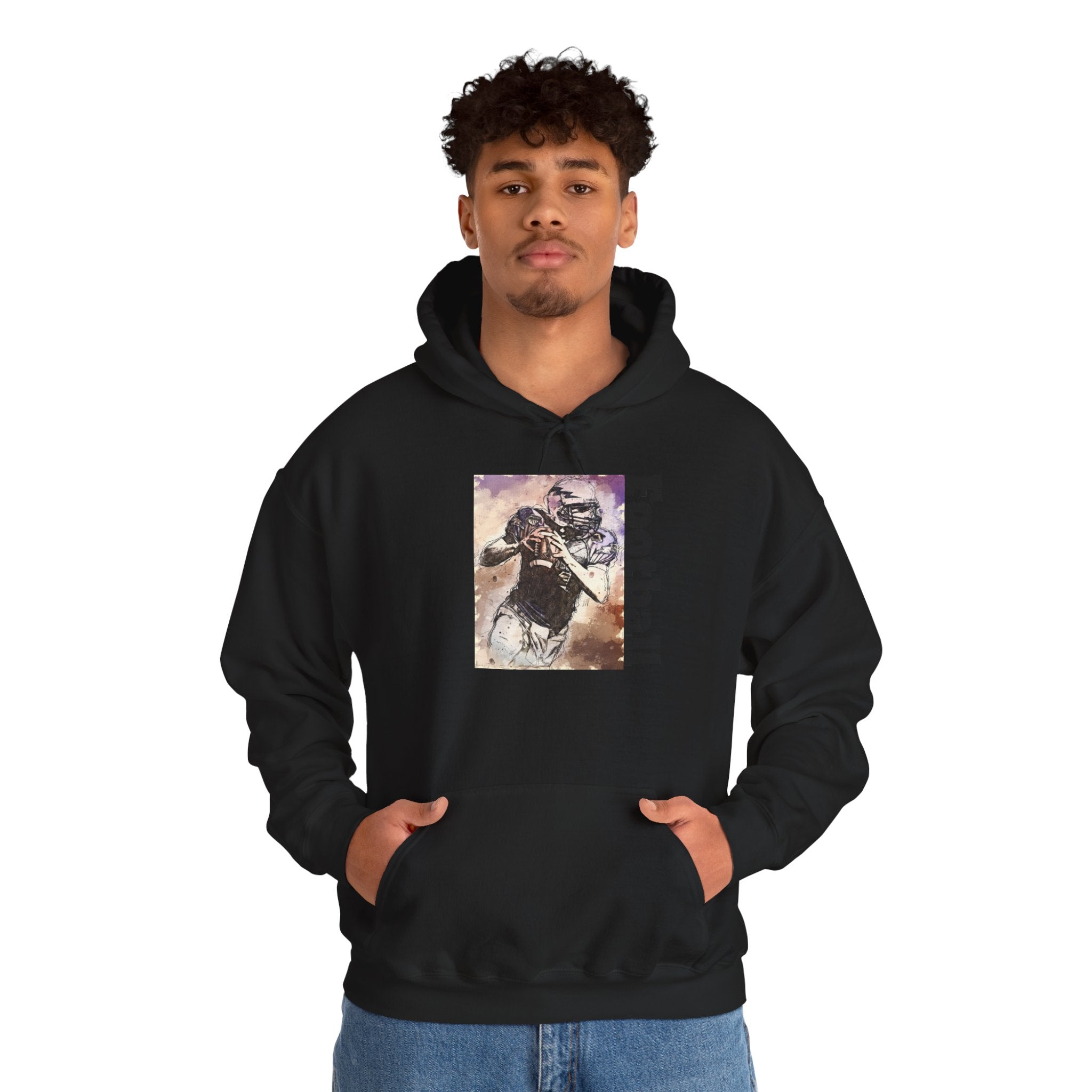 Football Player Graphic Hoodie - Vintage Grunge Sports Pullover